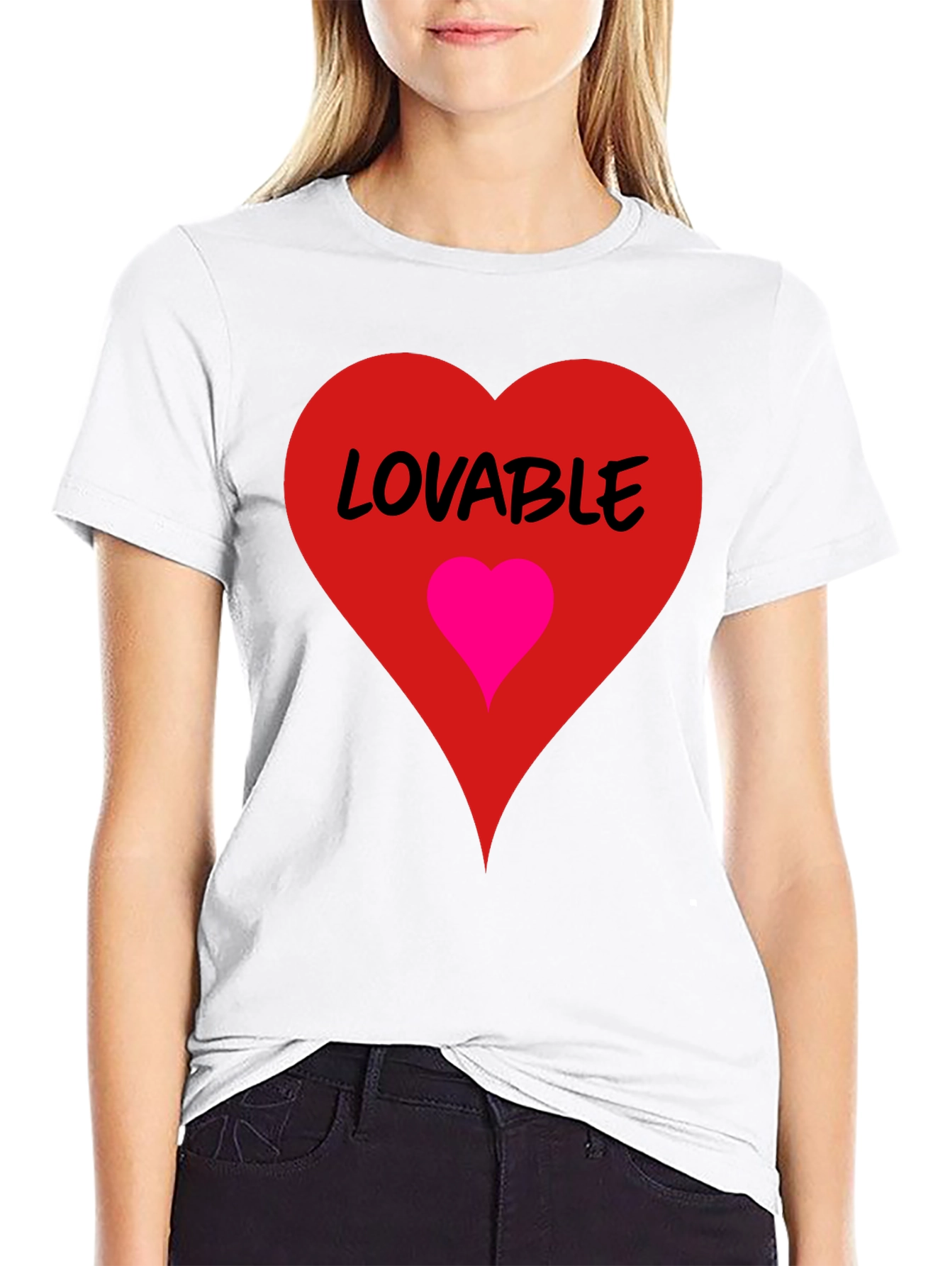 Lovable Heart Graphic Tee - Black Cotton Blend