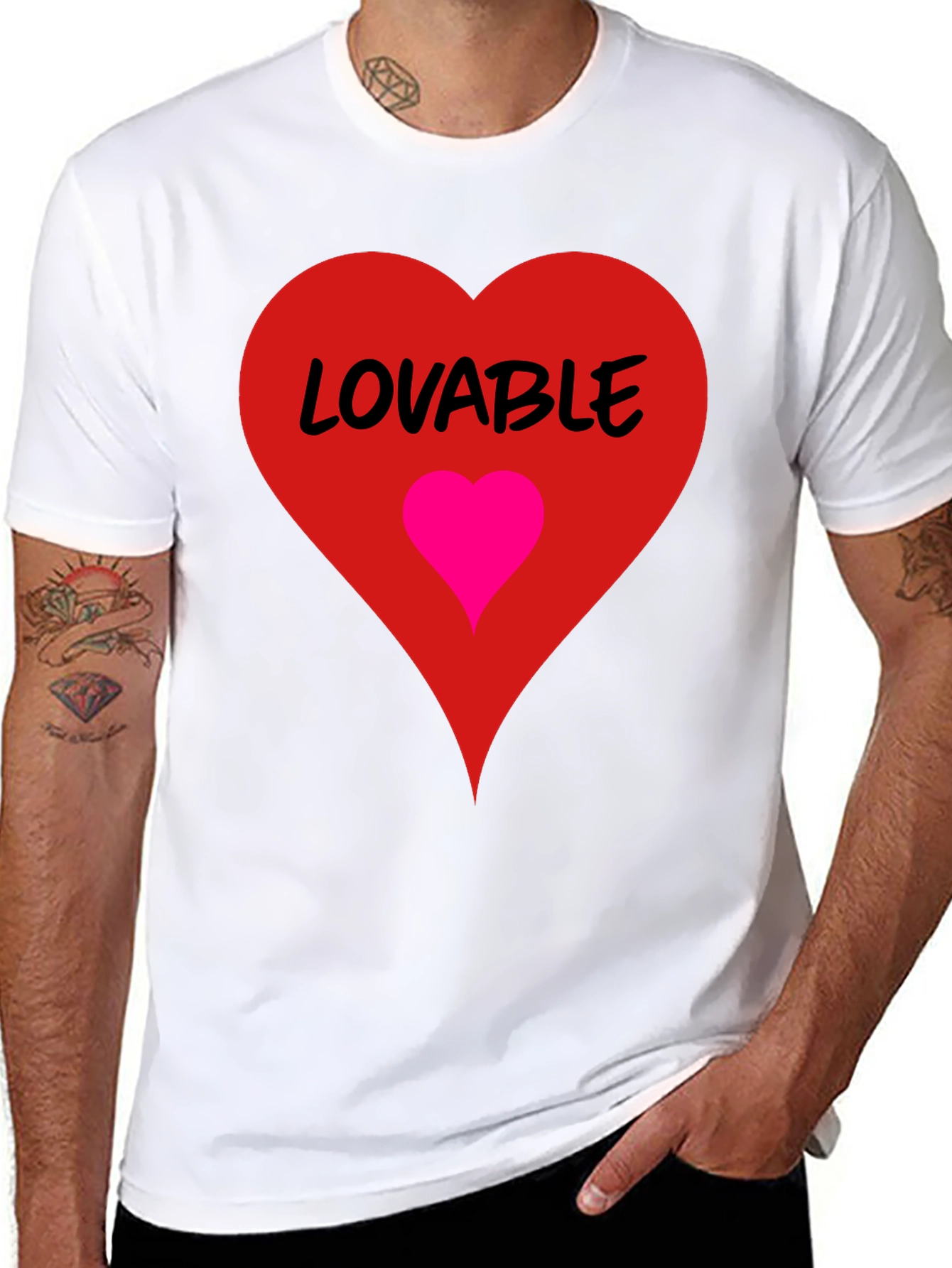 Lovable Heart Graphic Tee - Black Cotton Blend