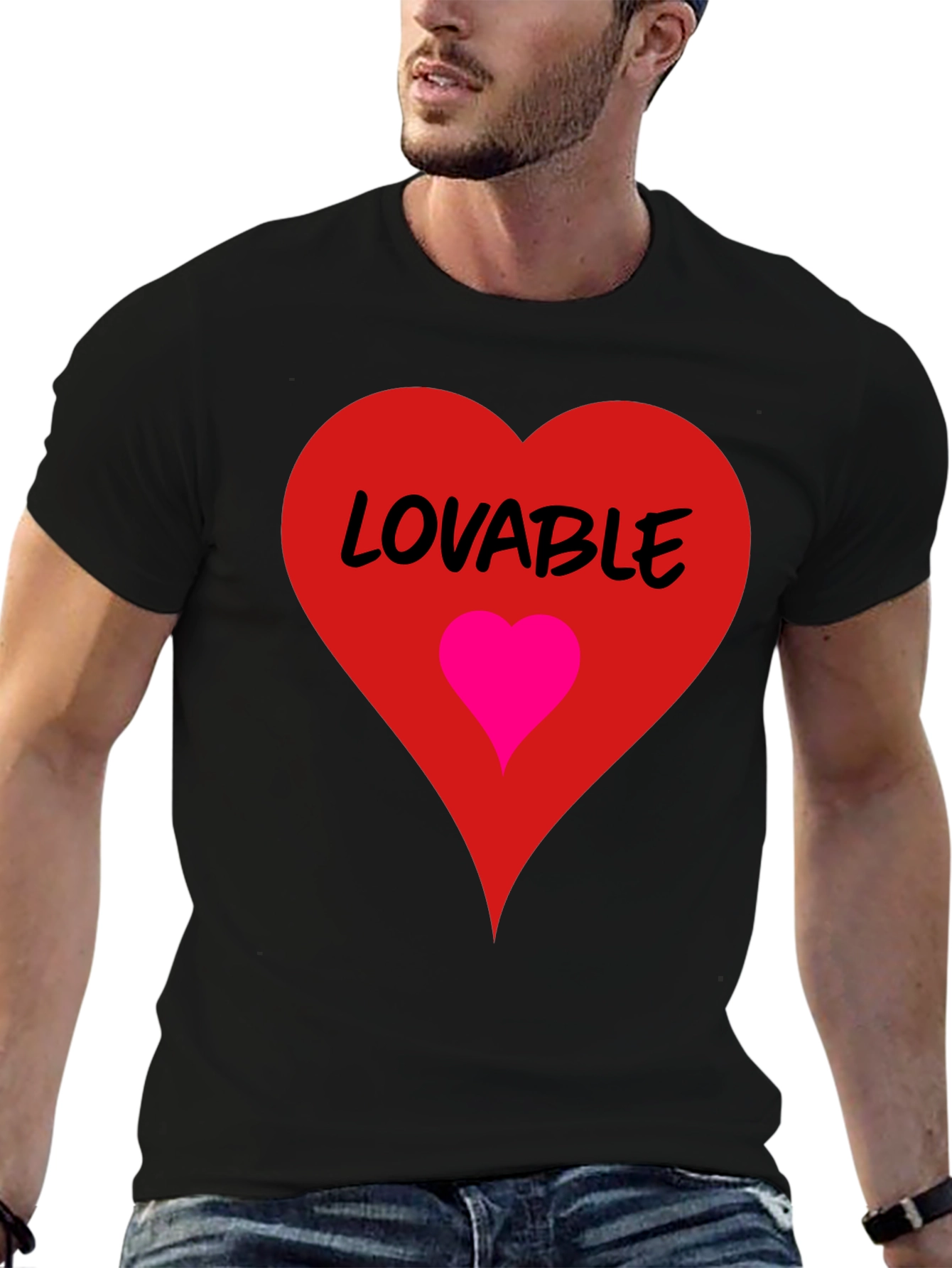 Lovable Heart Graphic Tee - Black Cotton Blend