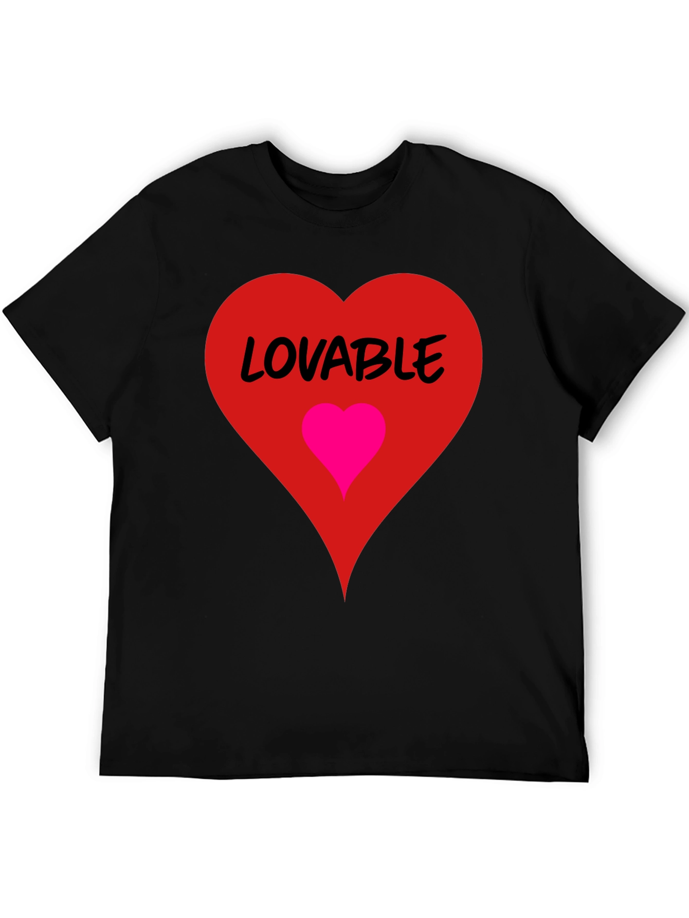 Lovable Heart Graphic Tee - Black Cotton Blend