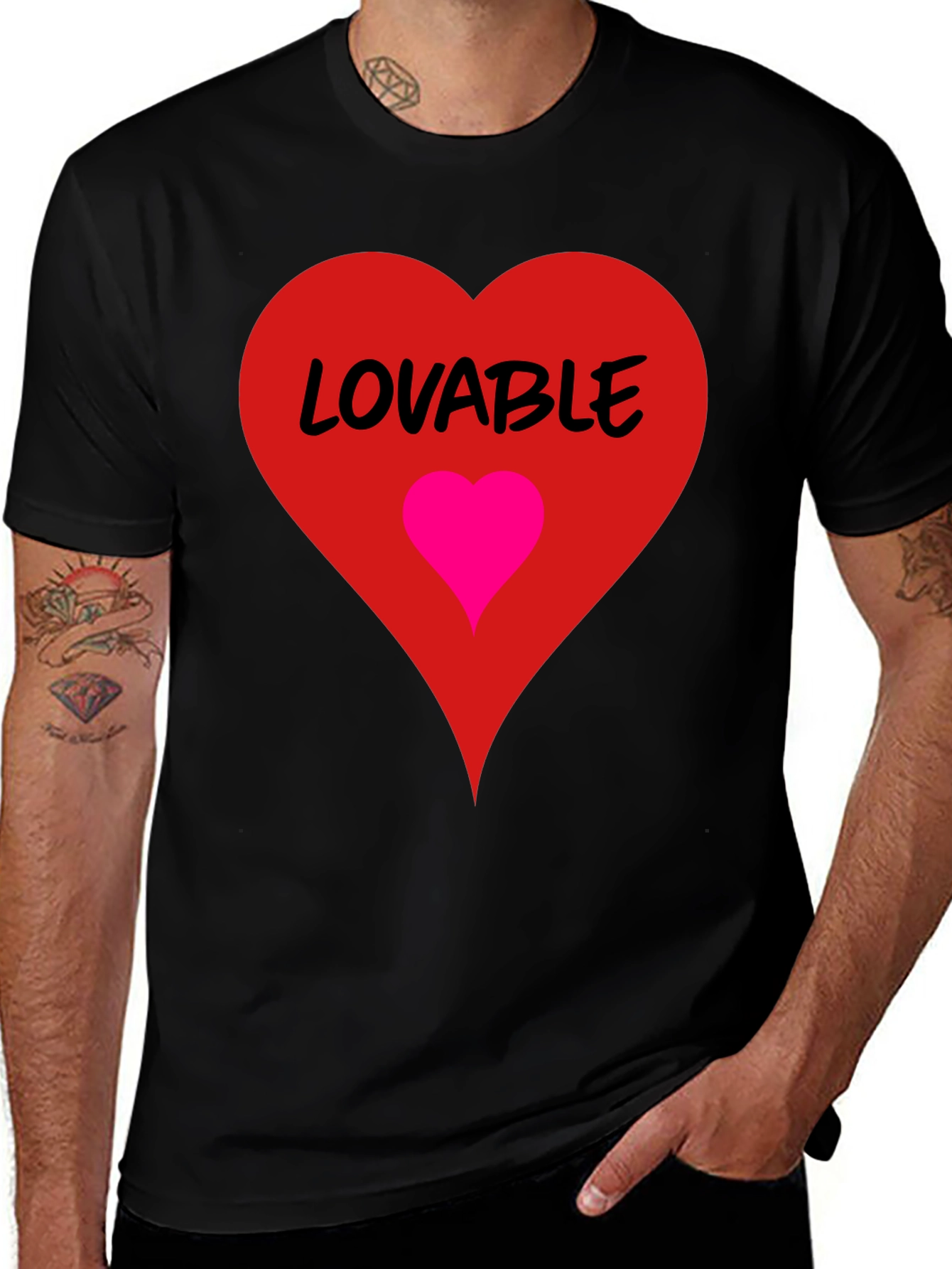 Lovable Heart Graphic Tee - Black Cotton Blend
