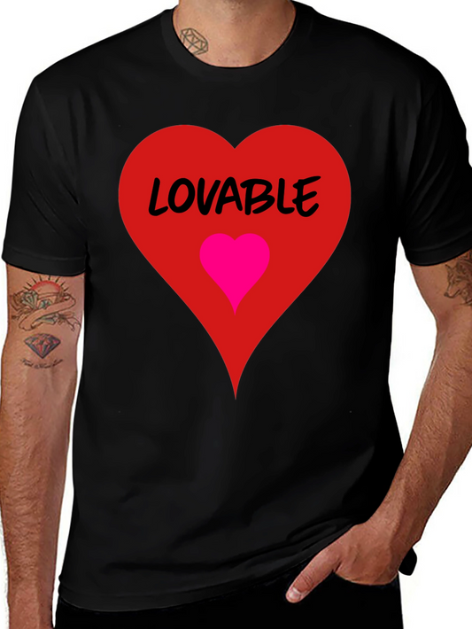 Lovable Heart Graphic Tee - Black Cotton Blend