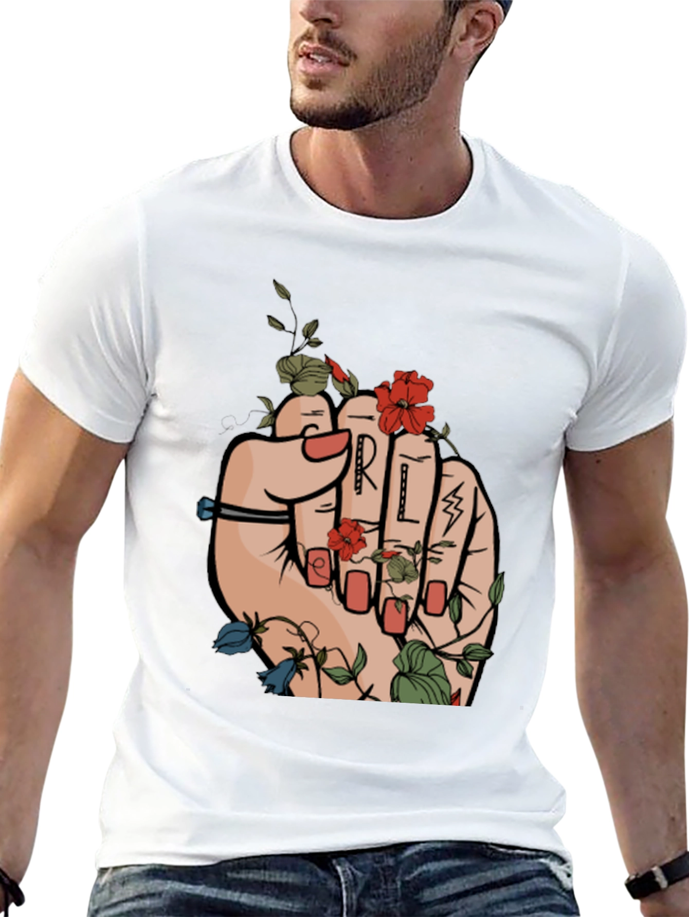 Floral Power Fist Graphic Tee