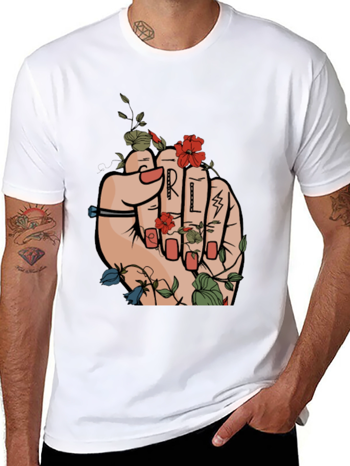 Floral Power Fist Graphic Tee