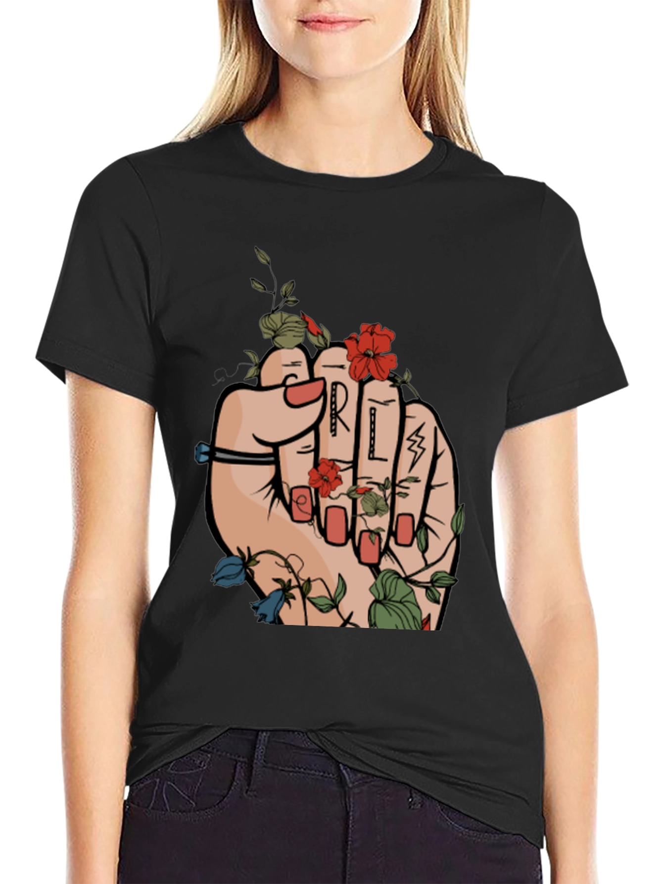Floral Power Fist Graphic Tee