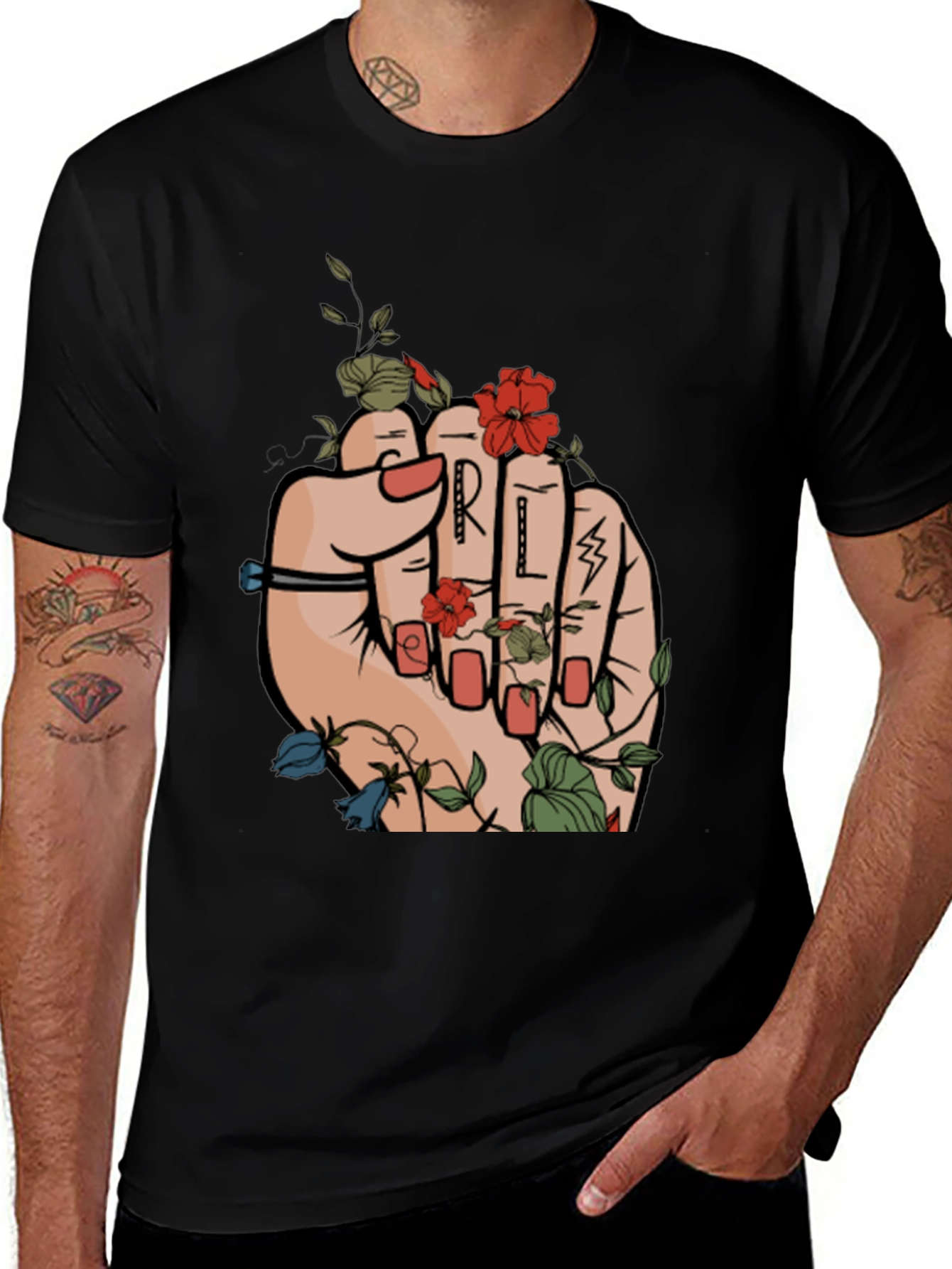 Floral Power Fist Graphic Tee