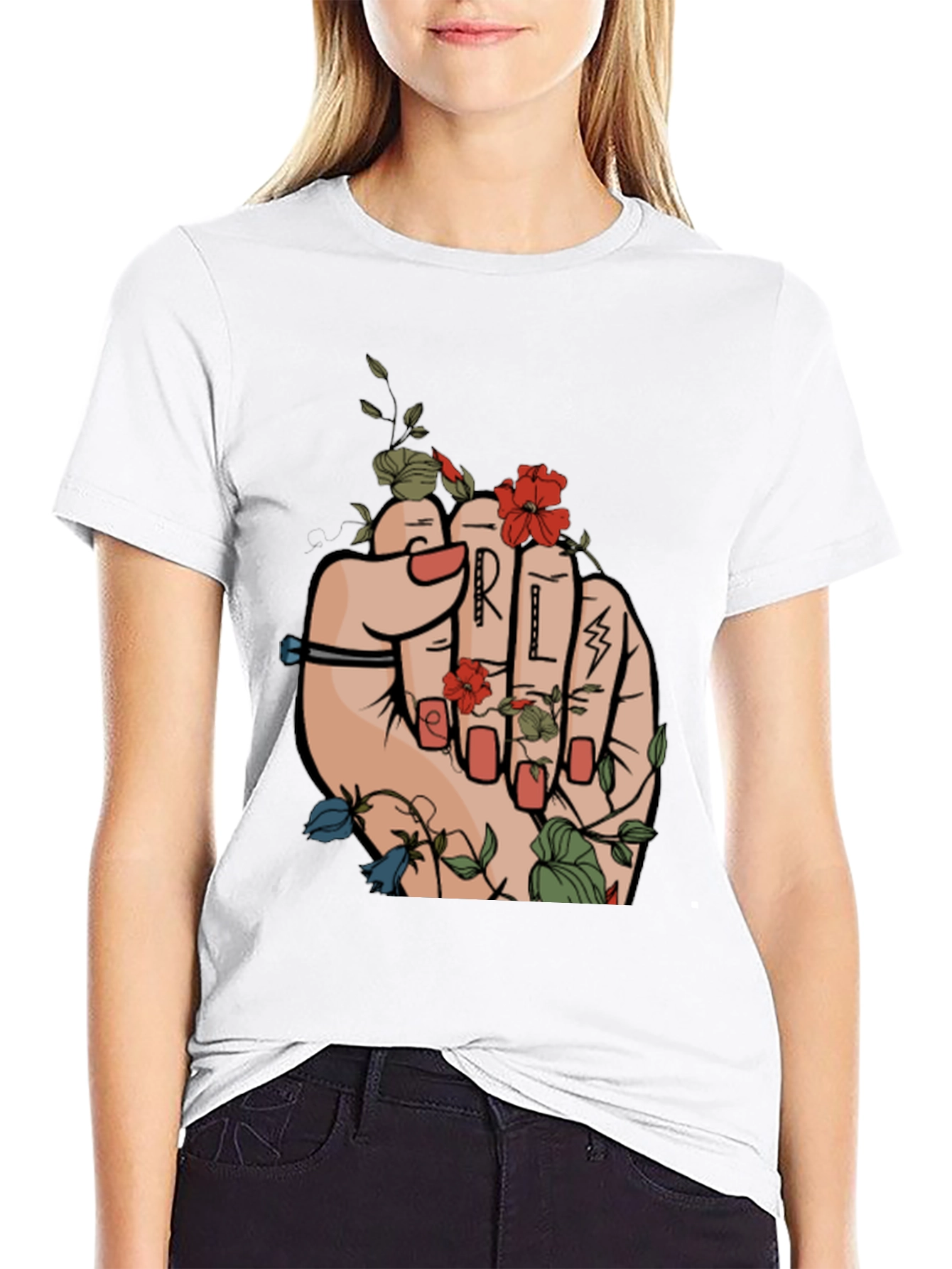 Floral Power Fist Graphic Tee