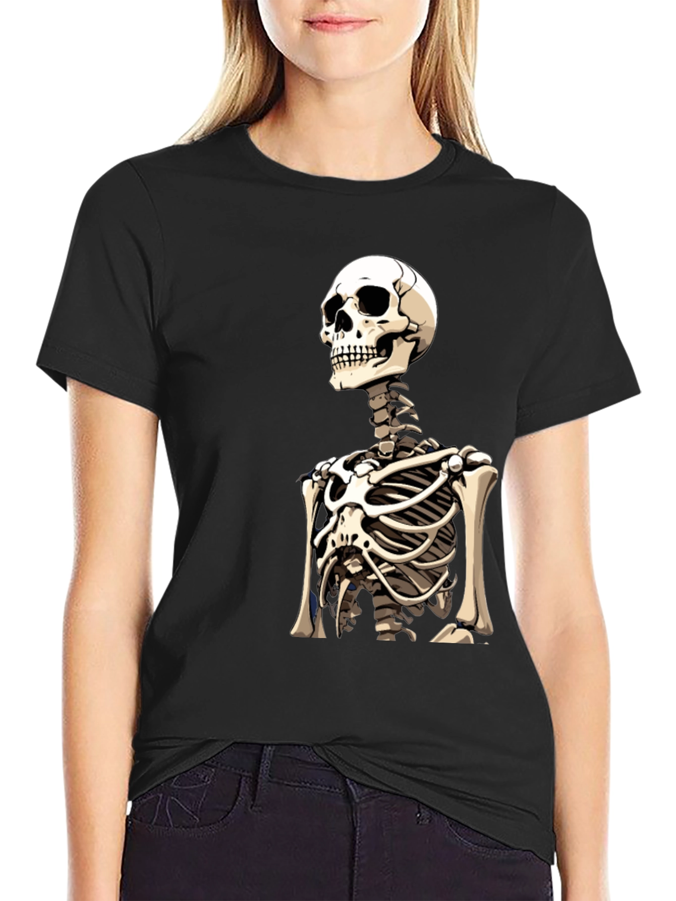 Skeleton Rib Cage Graphic Tee - Black