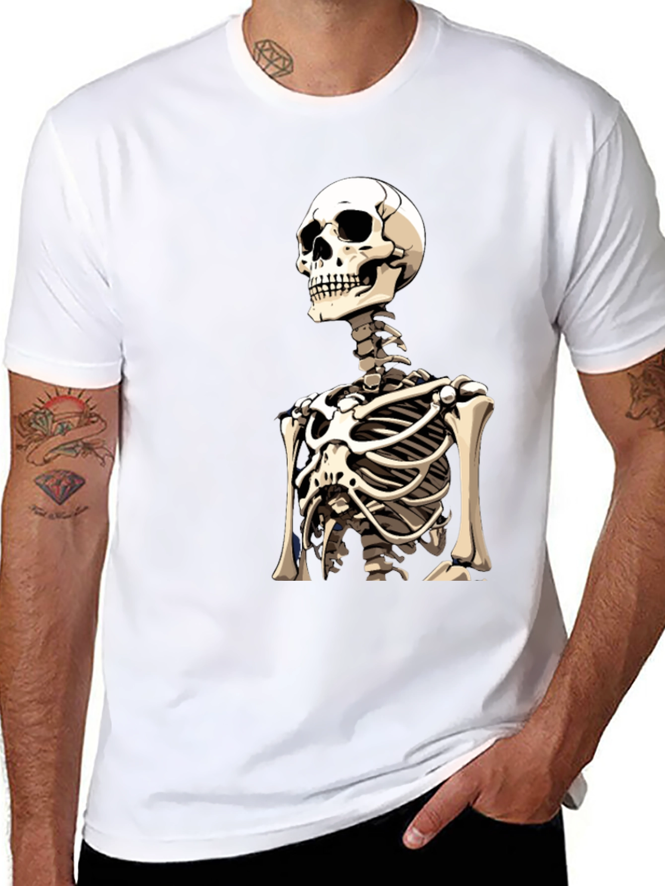 Skeleton Rib Cage Graphic Tee - Black