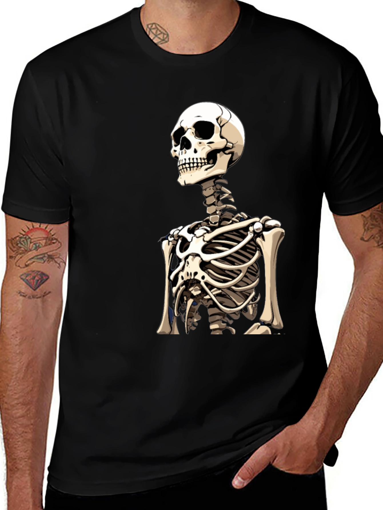 Skeleton Rib Cage Graphic Tee - Black