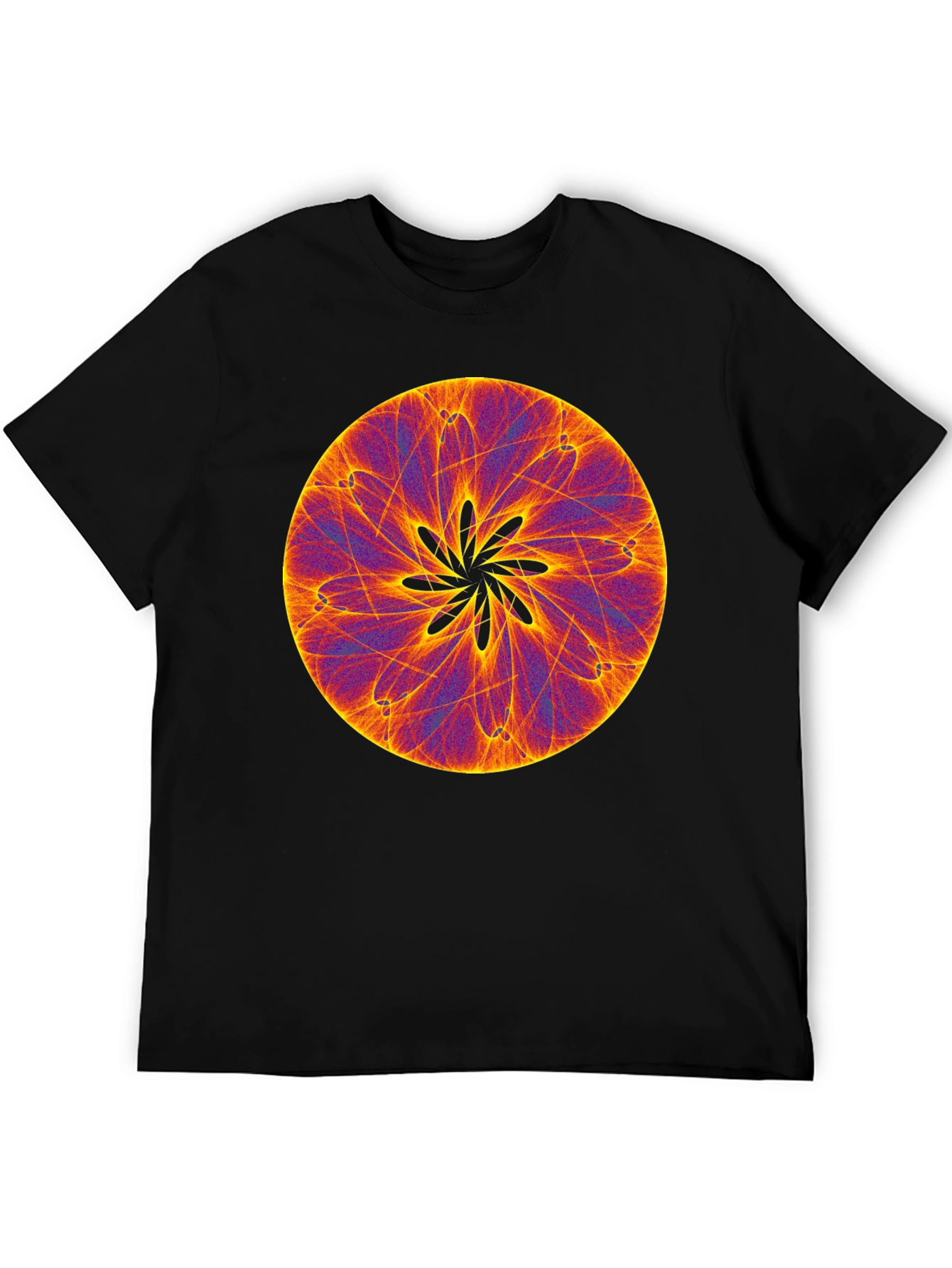 Abstract Geometric Mandala Graphic T-Shirt - Black