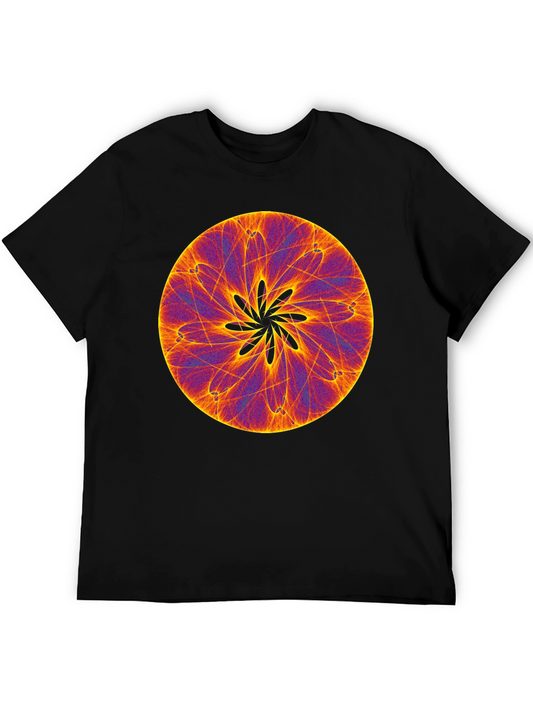 Abstract Geometric Mandala Graphic T-Shirt - Black