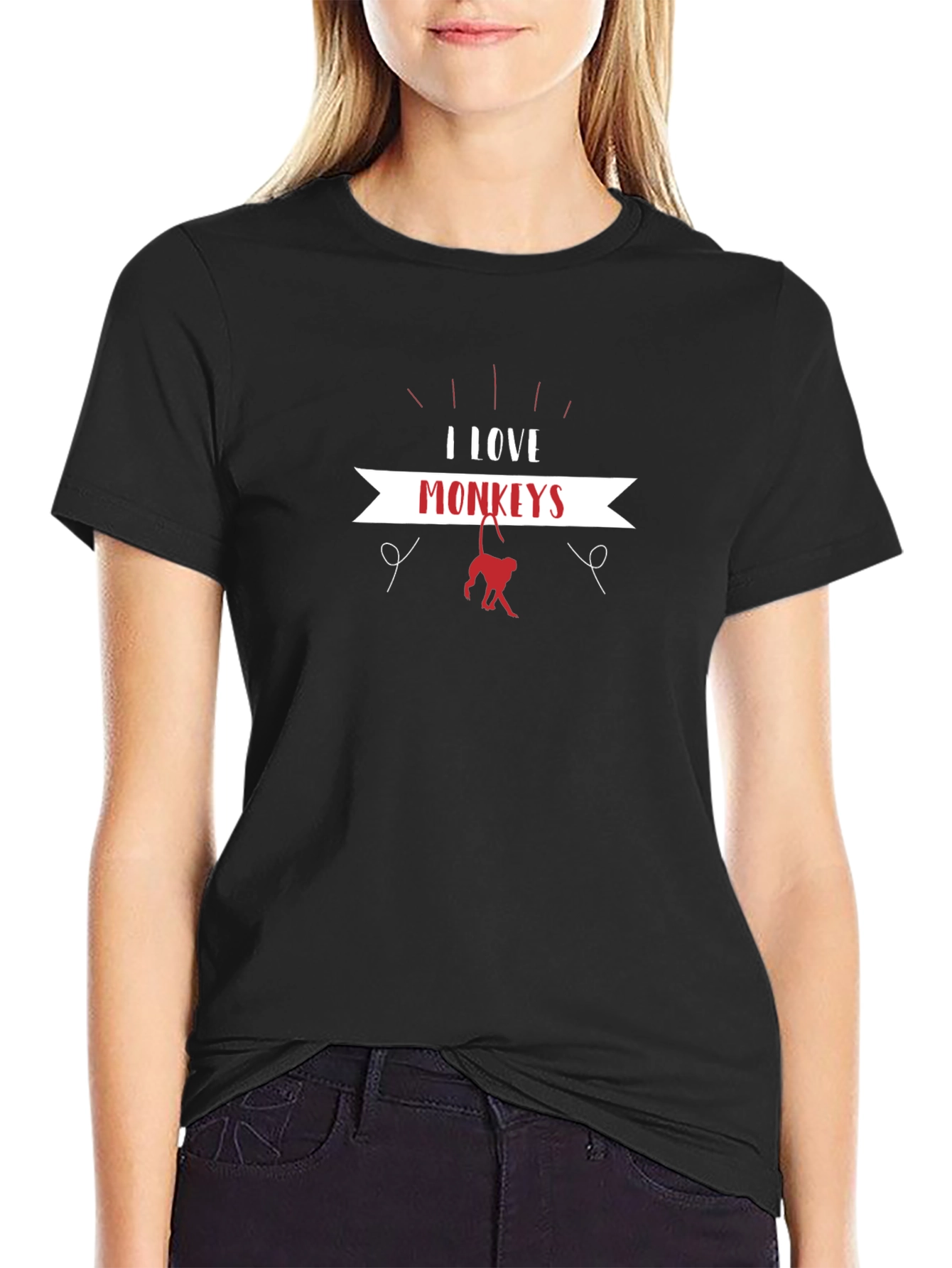 I Love Monkeys Black T-Shirt
