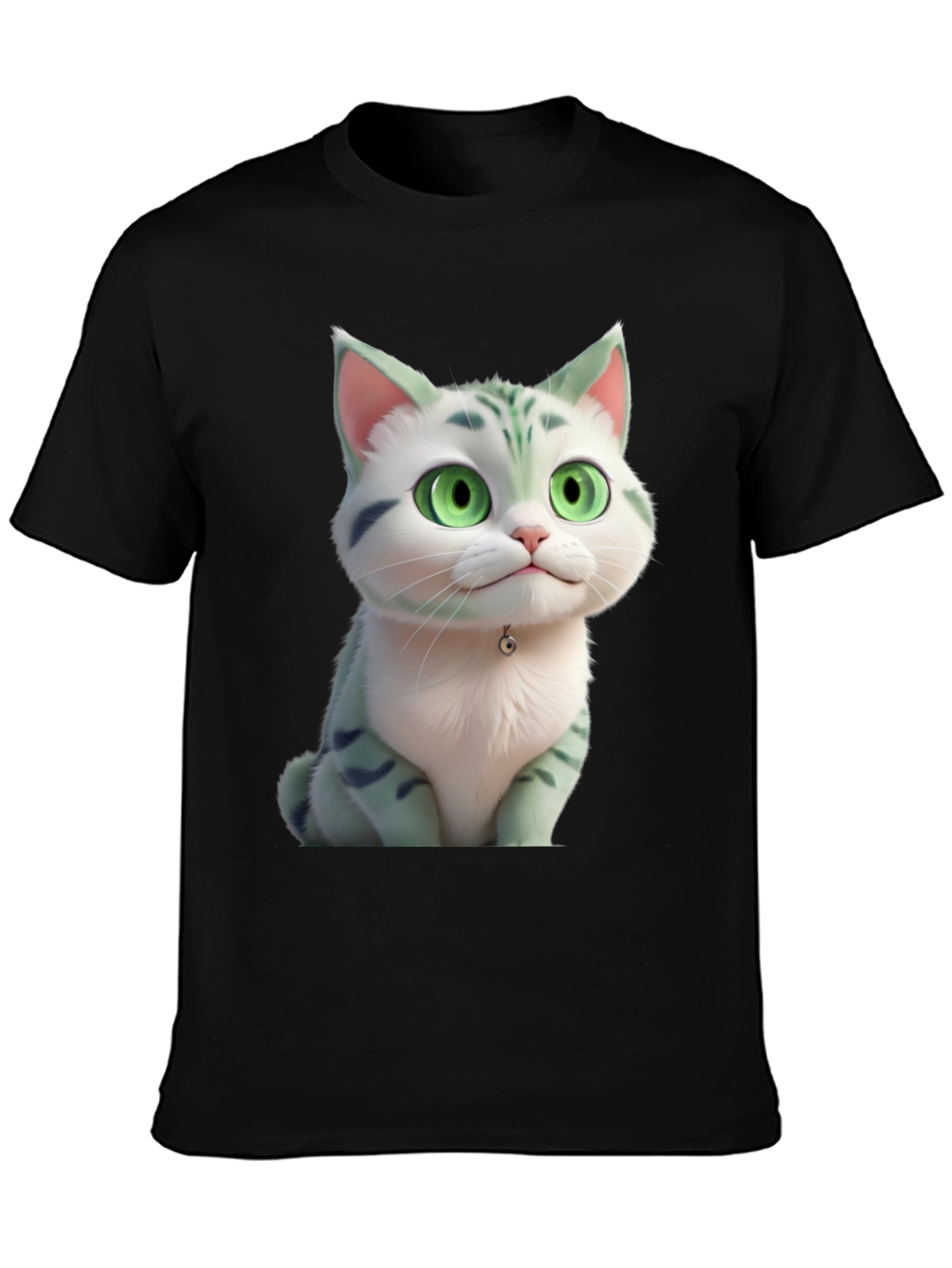 Cartoon Cat Graphic Tee - Black