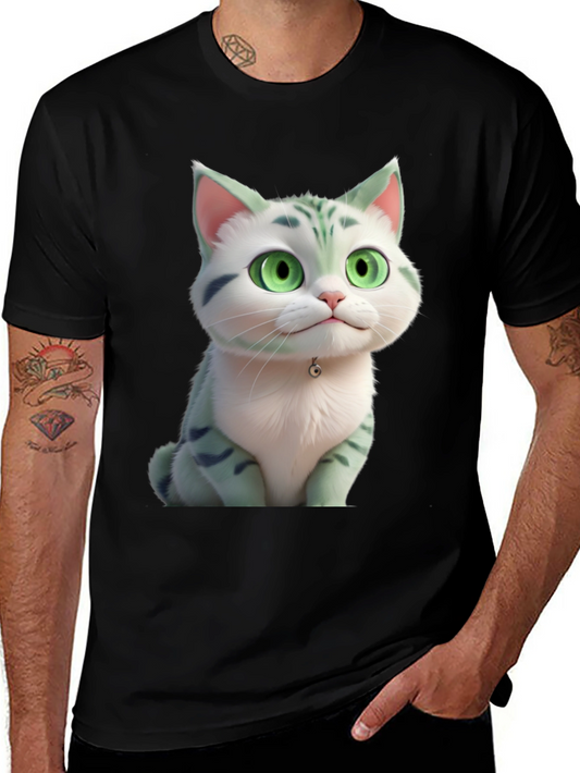 Cartoon Cat Graphic Tee - Black