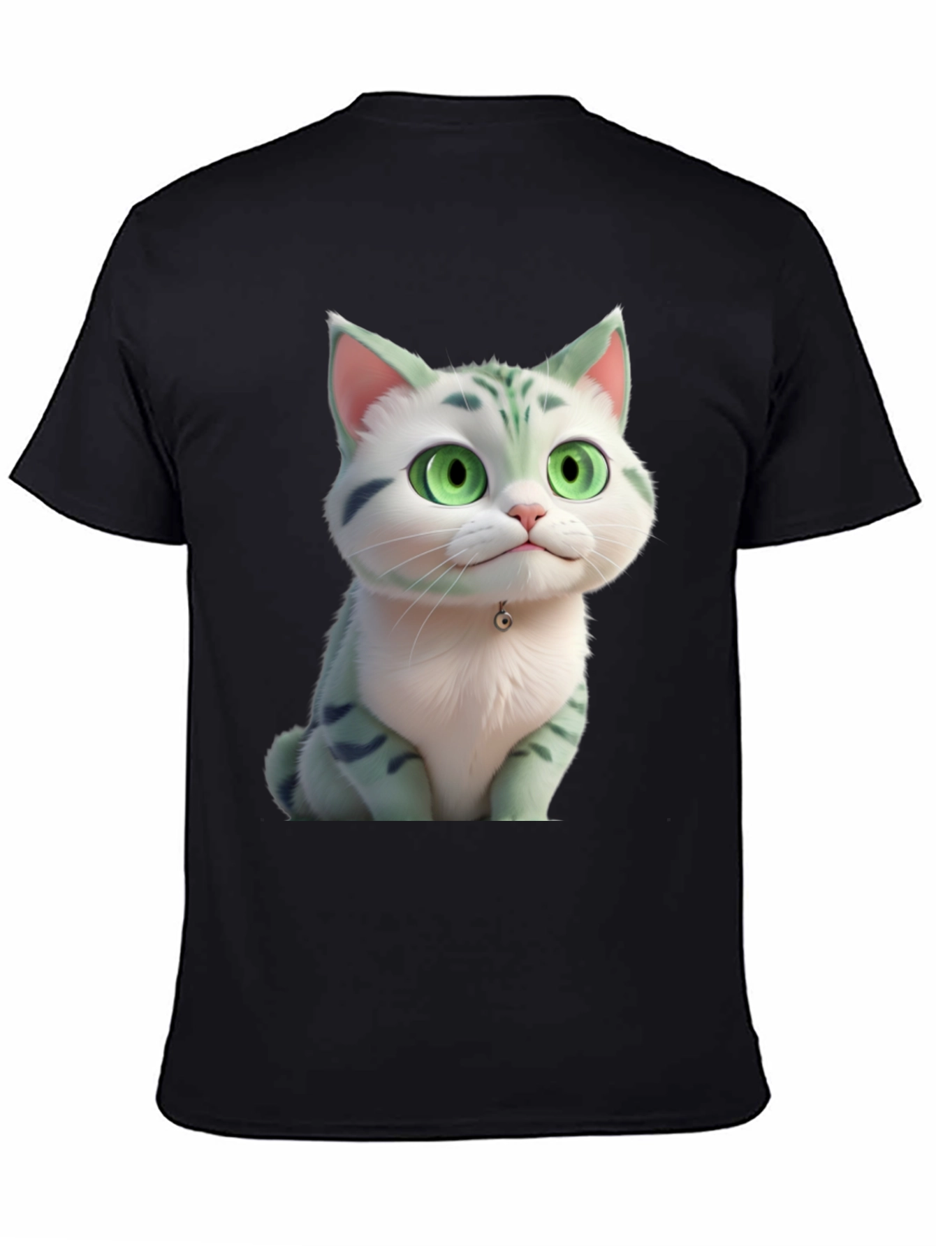 Cartoon Cat Graphic Tee - Black