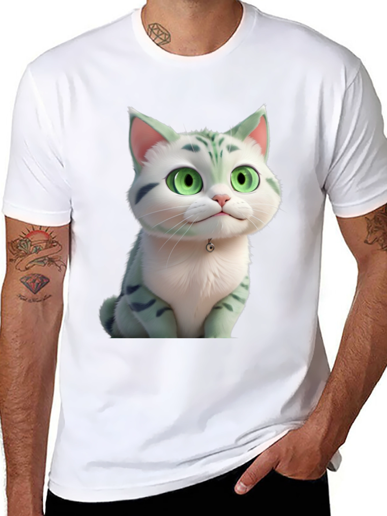 Cartoon Cat Graphic Tee - Black