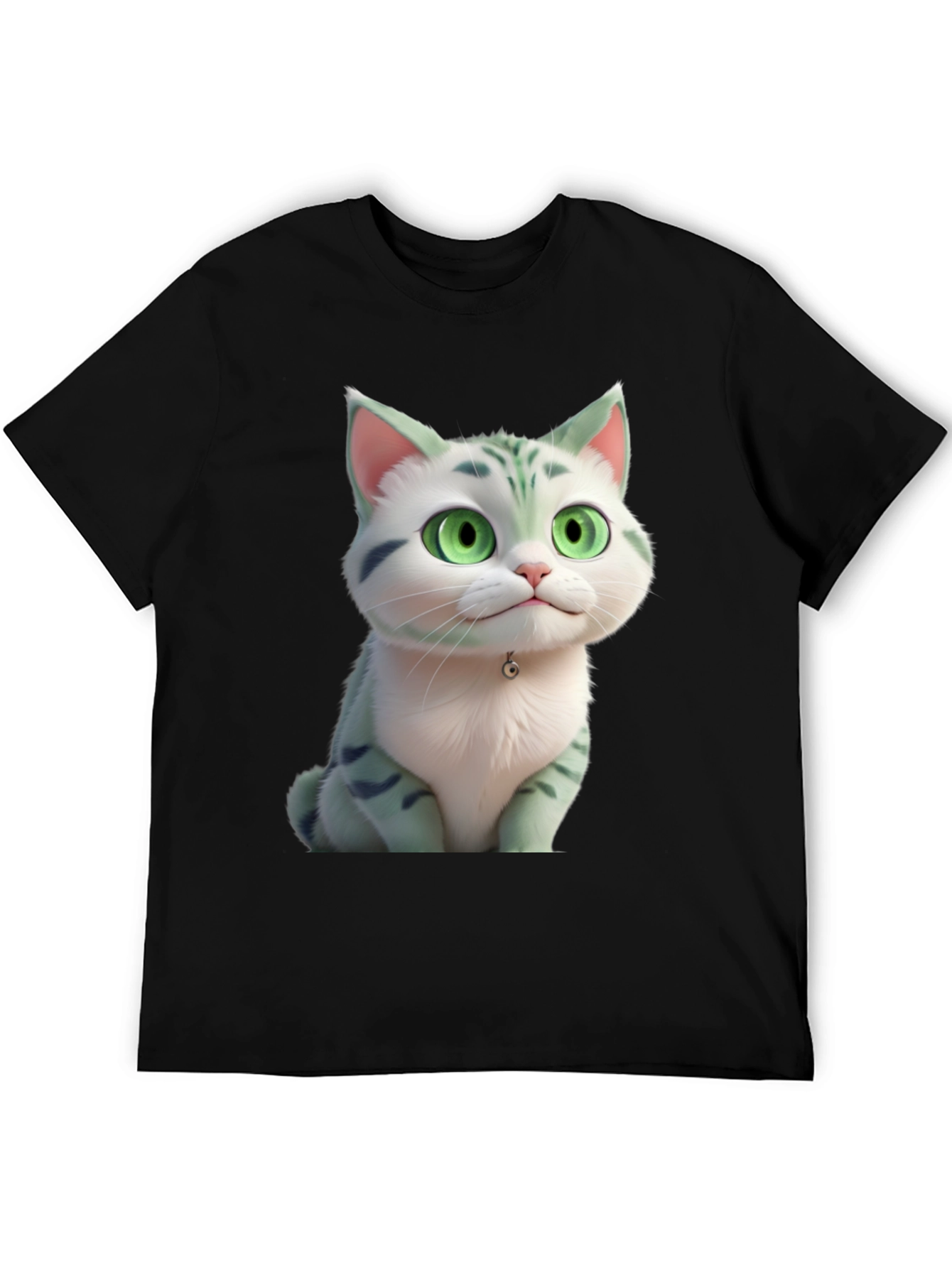 Cartoon Cat Graphic Tee - Black