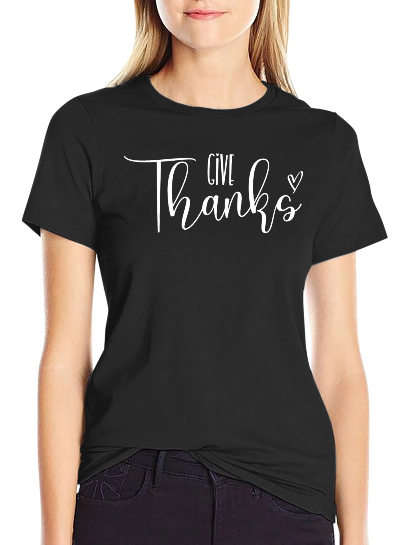 Give Thanks Graphic Tee - Casual Black T-Shirt