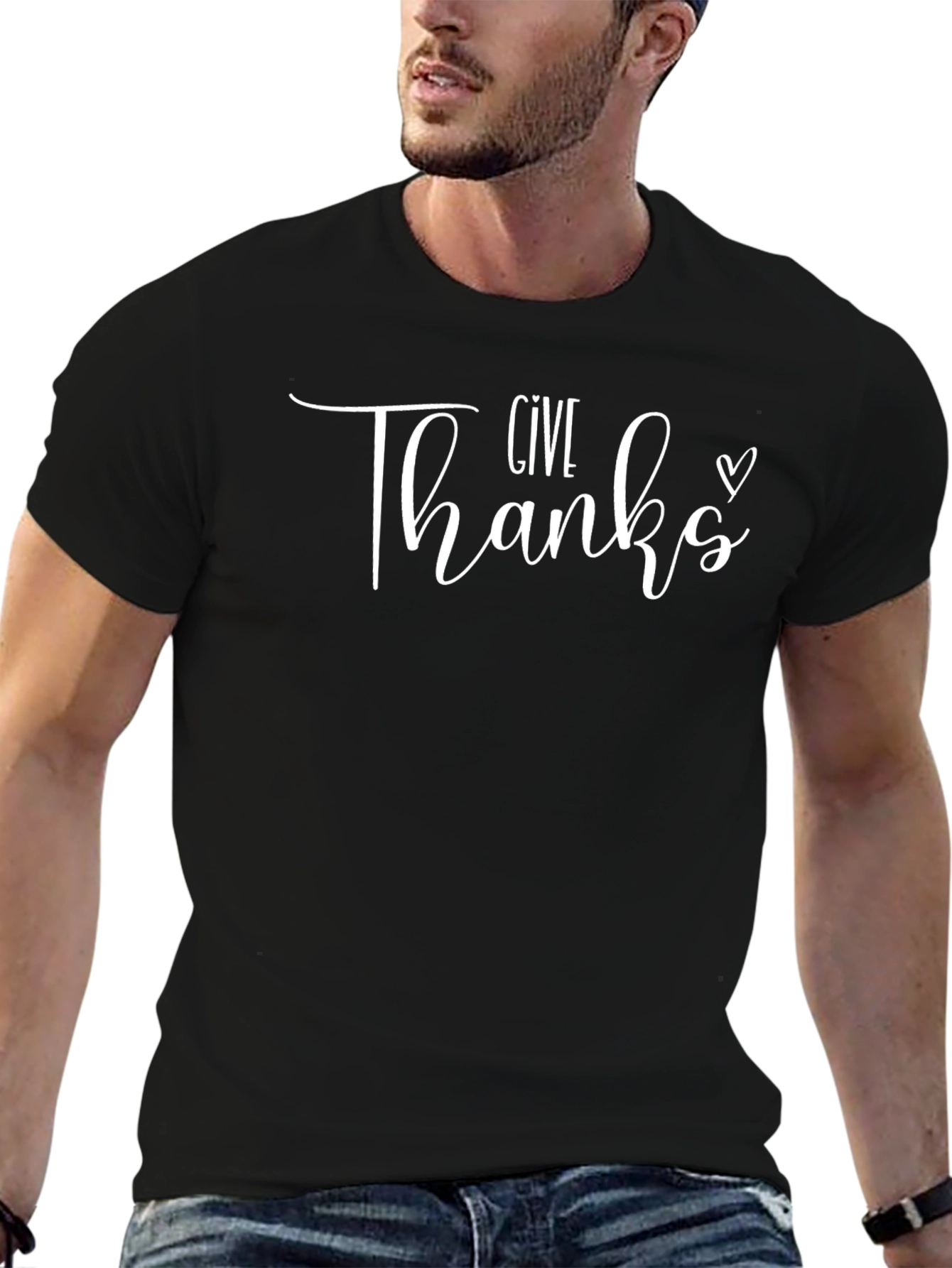 Give Thanks Graphic Tee - Casual Black T-Shirt