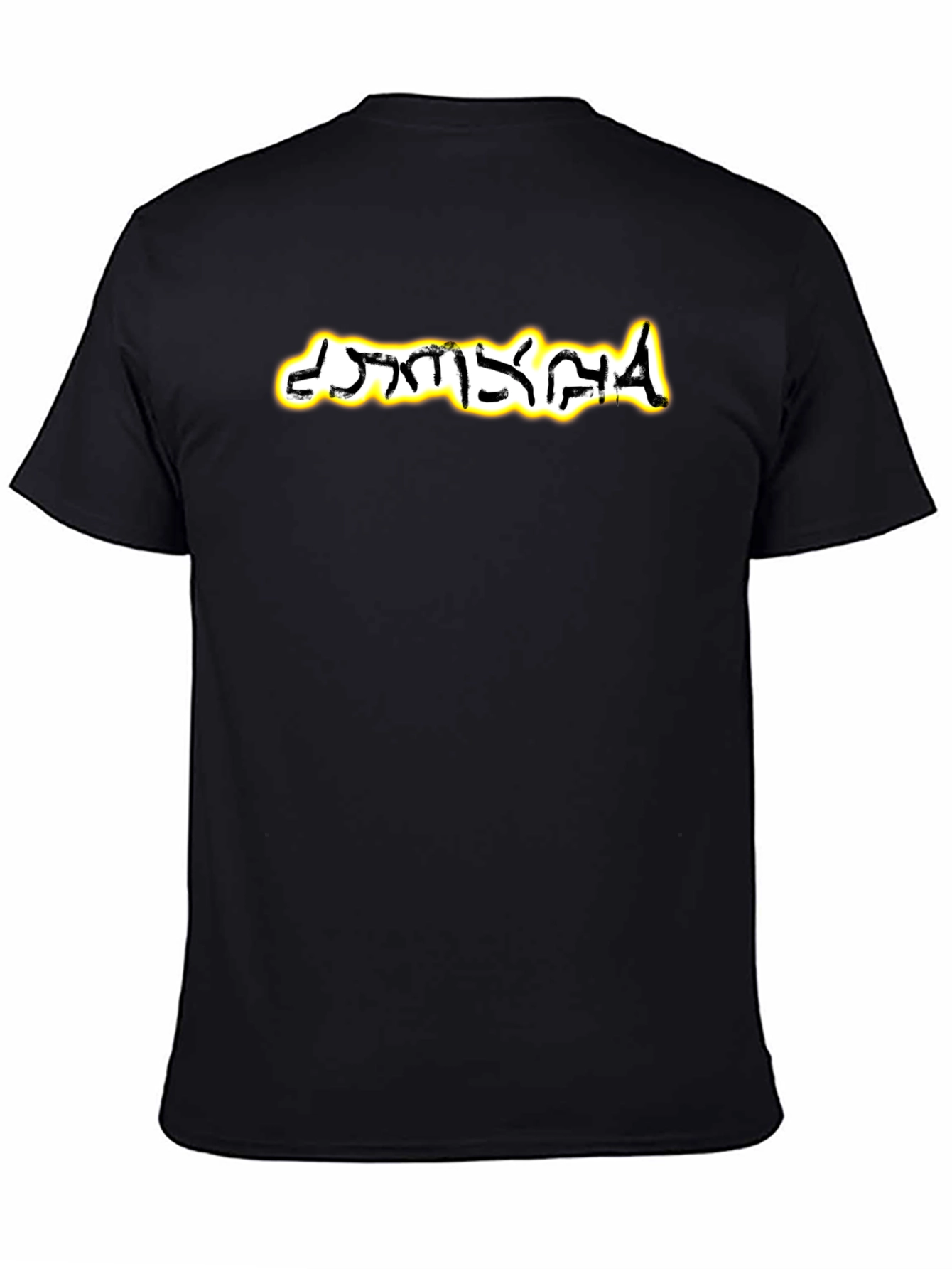 Graphic Tee: Unique Script Soft Black Cotton
