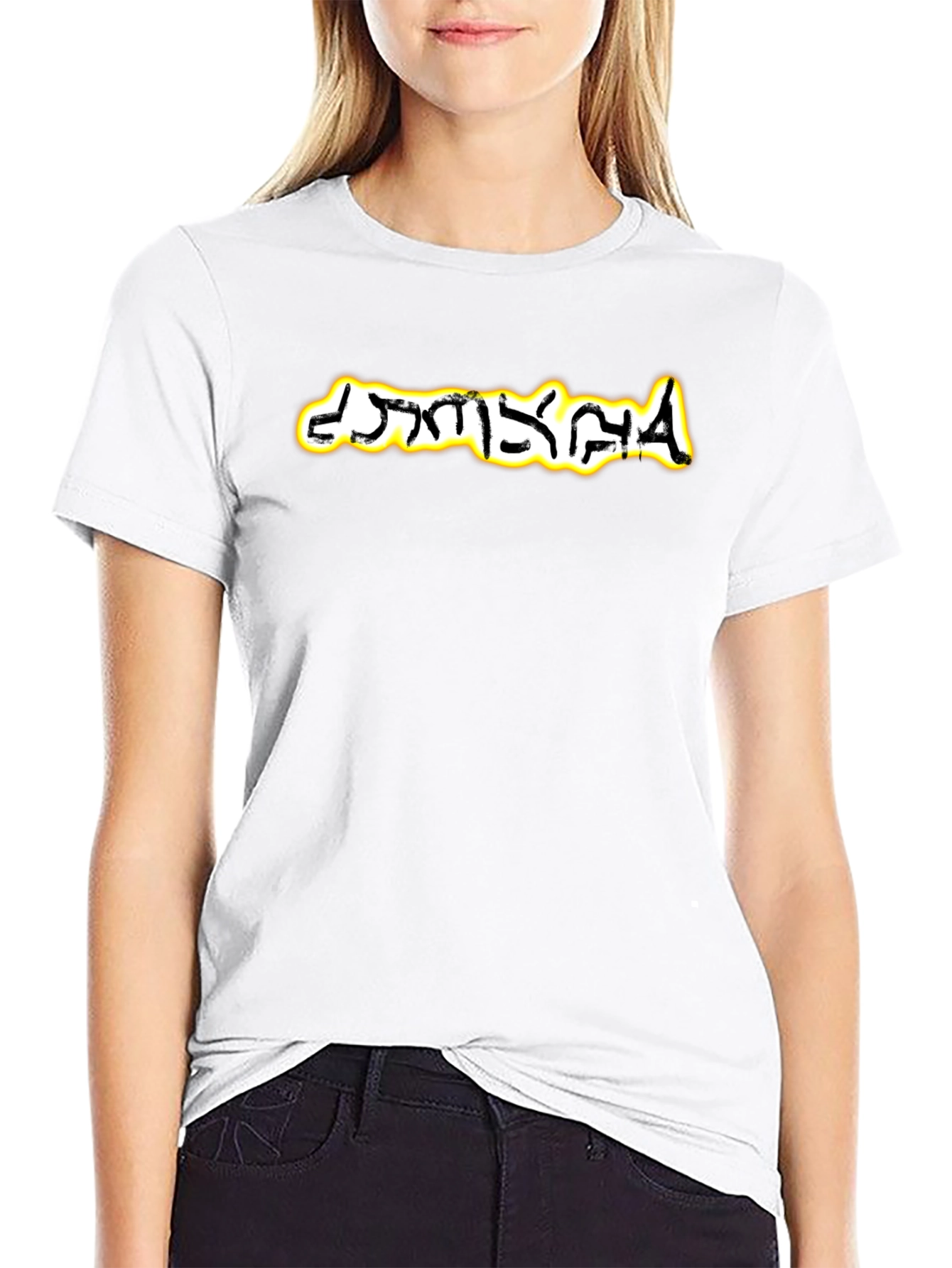 Graphic Tee: Unique Script Soft Black Cotton