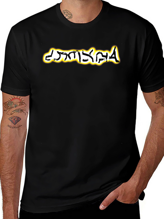 Graphic Tee: Unique Script Soft Black Cotton