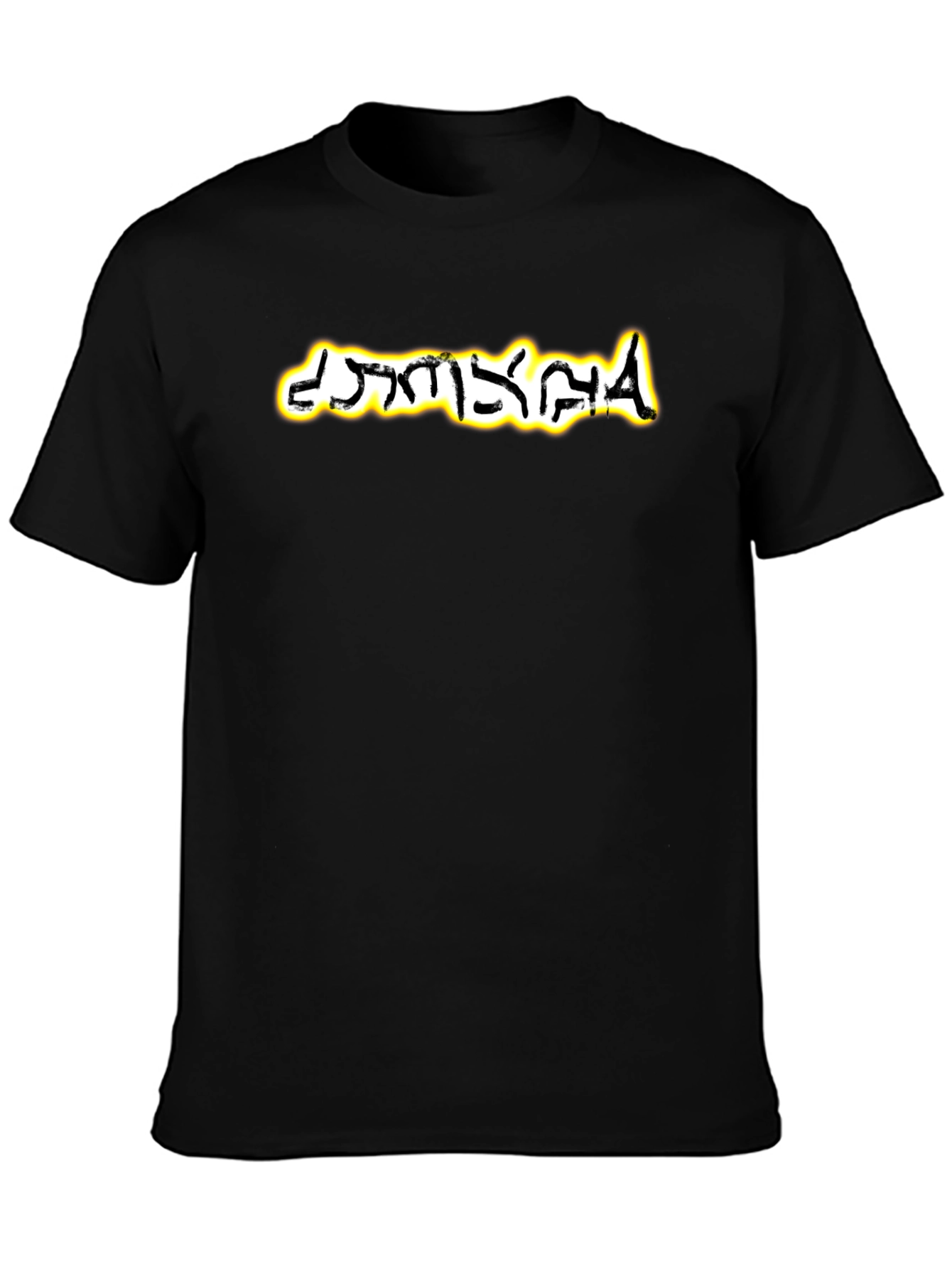 Graphic Tee: Unique Script Soft Black Cotton