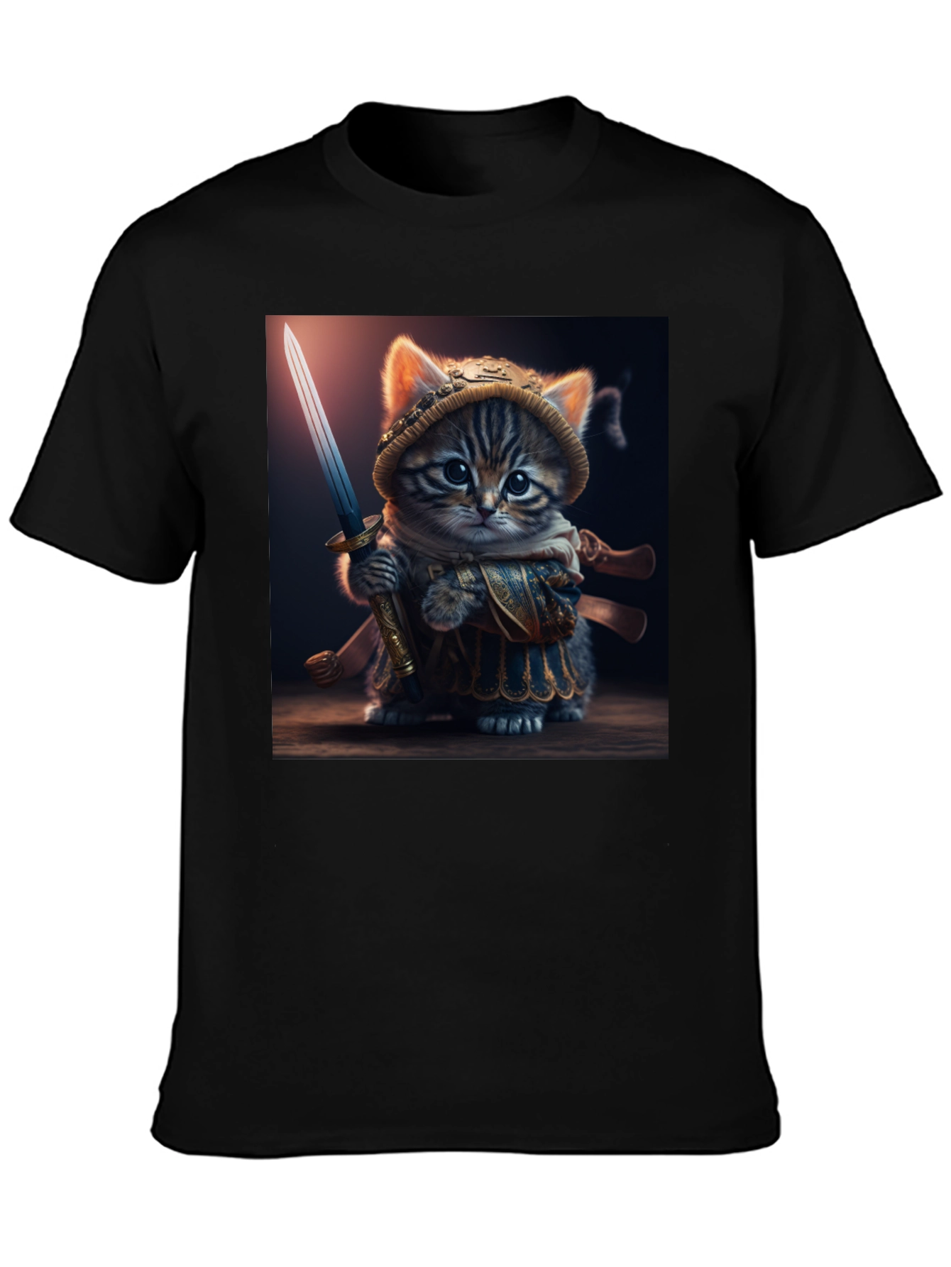 Samurai Cat T-Shirt - Warrior Kitten Graphic Tee