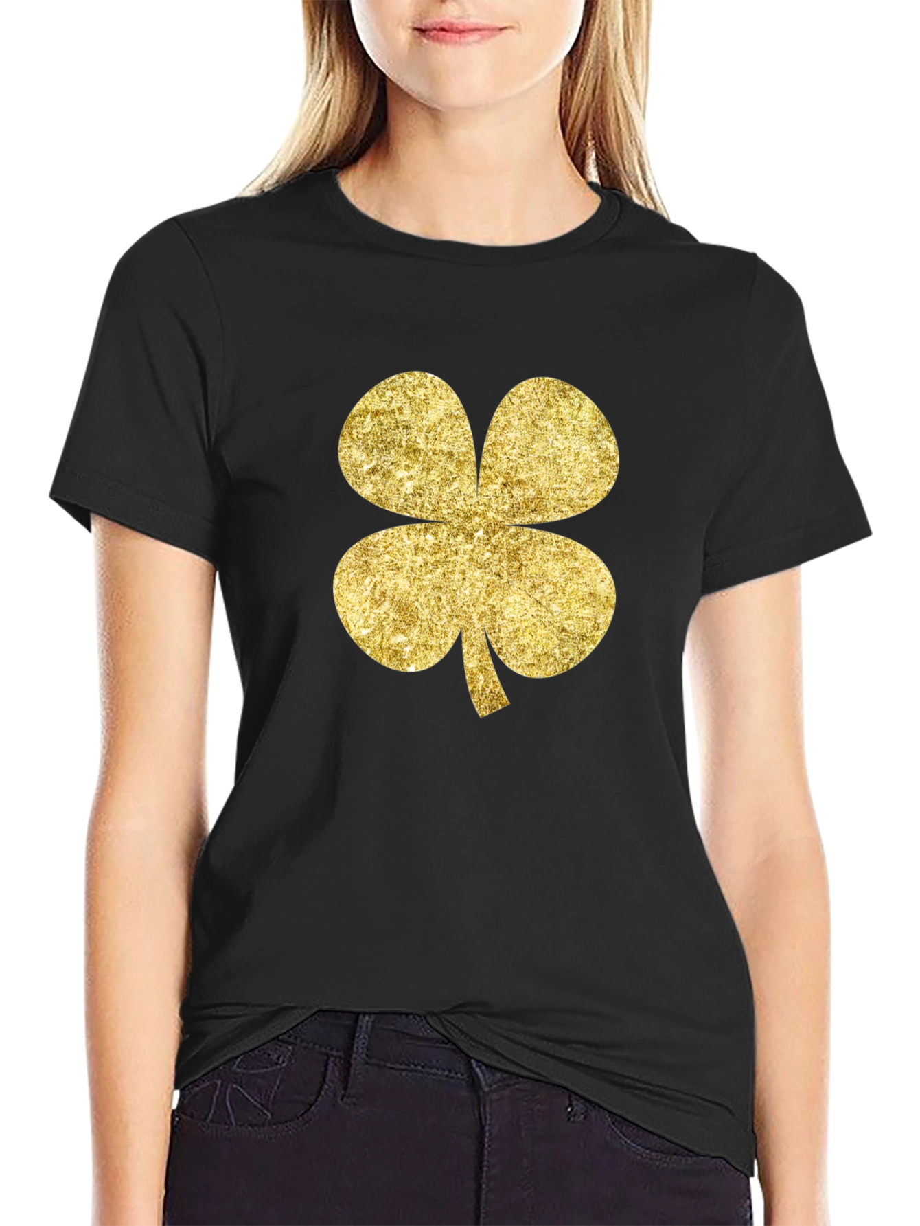 Golden Clover Graphic Black T-Shirt