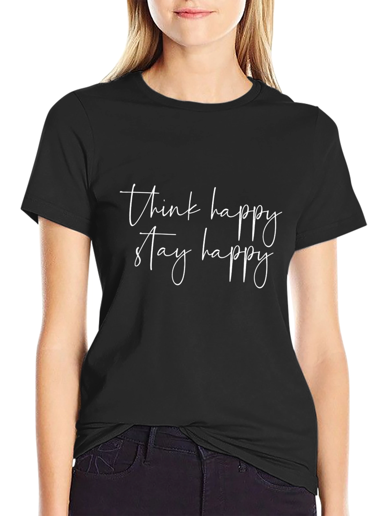 Think Happy Stay Happy Black Tee