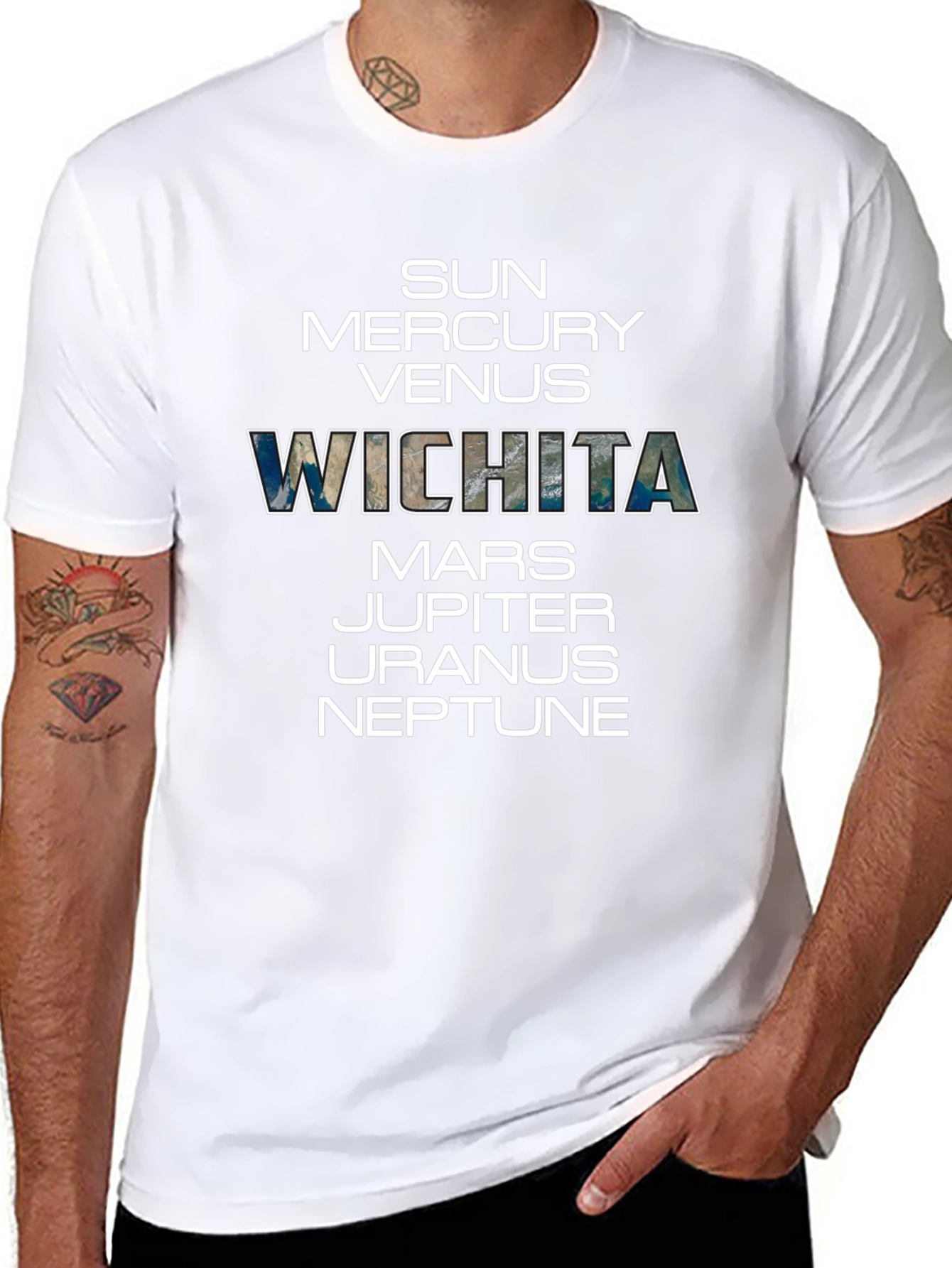 Planets and Wichita T-Shirt - Black Cotton Tee