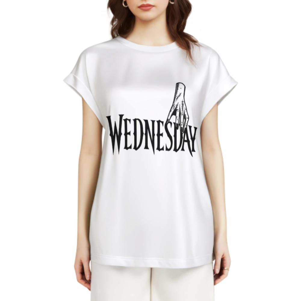 Dark Gothic Wednesday Inspired Tee, Creepy Hand Horror Graphic Shirt, Alternative Aesthetic Typography T-Shirt, Spooky Monochrome Graphic Top(z737)