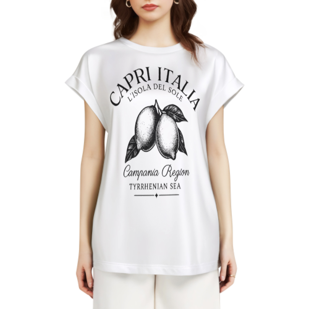 Capri Italy Lemon Graphic Tee, Vintage Mediterranean Vacation Shirt, Amalfi Coast Aesthetic T-Shirt, Minimal Coastal Summer Fashion Top(z740)