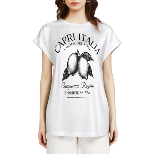 Capri Italy Lemon Graphic Tee, Vintage Mediterranean Vacation Shirt, Amalfi Coast Aesthetic T-Shirt, Minimal Coastal Summer Fashion Top(z740)