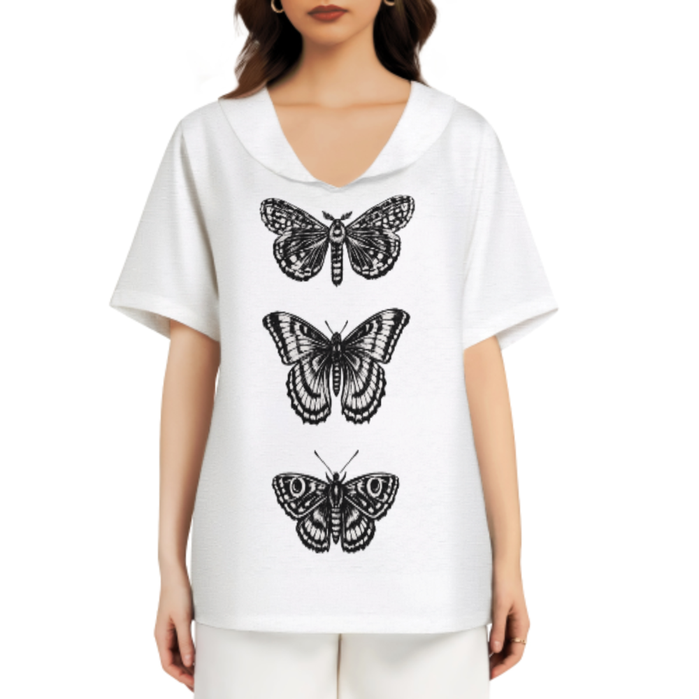Vintage Butterfly Graphic Tee, Gothic Nature Art Shirt, Minimalist Moth Illustration Top, Aesthetic Monochrome Graphic T-Shirt(z725)