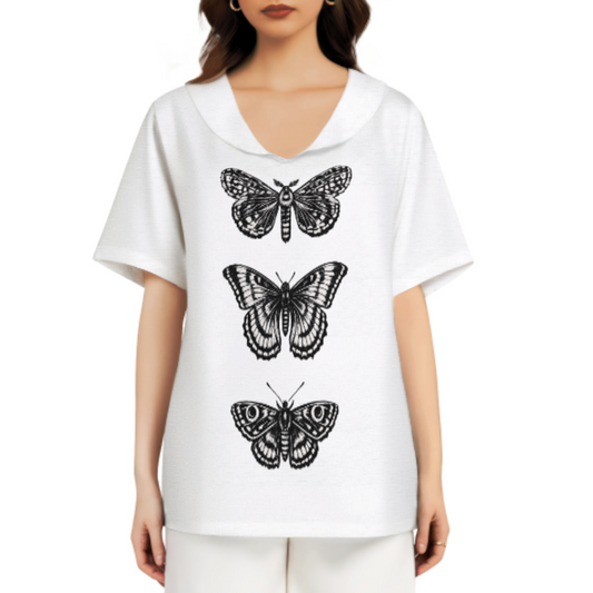 Vintage Butterfly Graphic Tee, Gothic Nature Art Shirt, Minimalist Moth Illustration Top, Aesthetic Monochrome Graphic T-Shirt(z725)