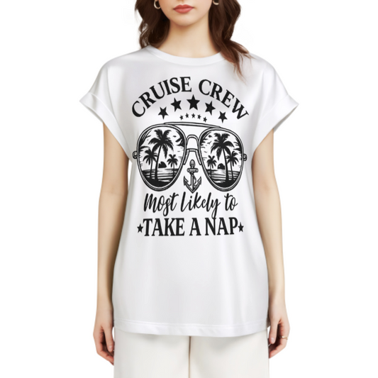 Cruise Crew Funny Vacation Tee, Tropical Cruise Humor Shirt, Beach Vacation Graphic T-Shirt, Summer Travel Relaxation Top(z731)