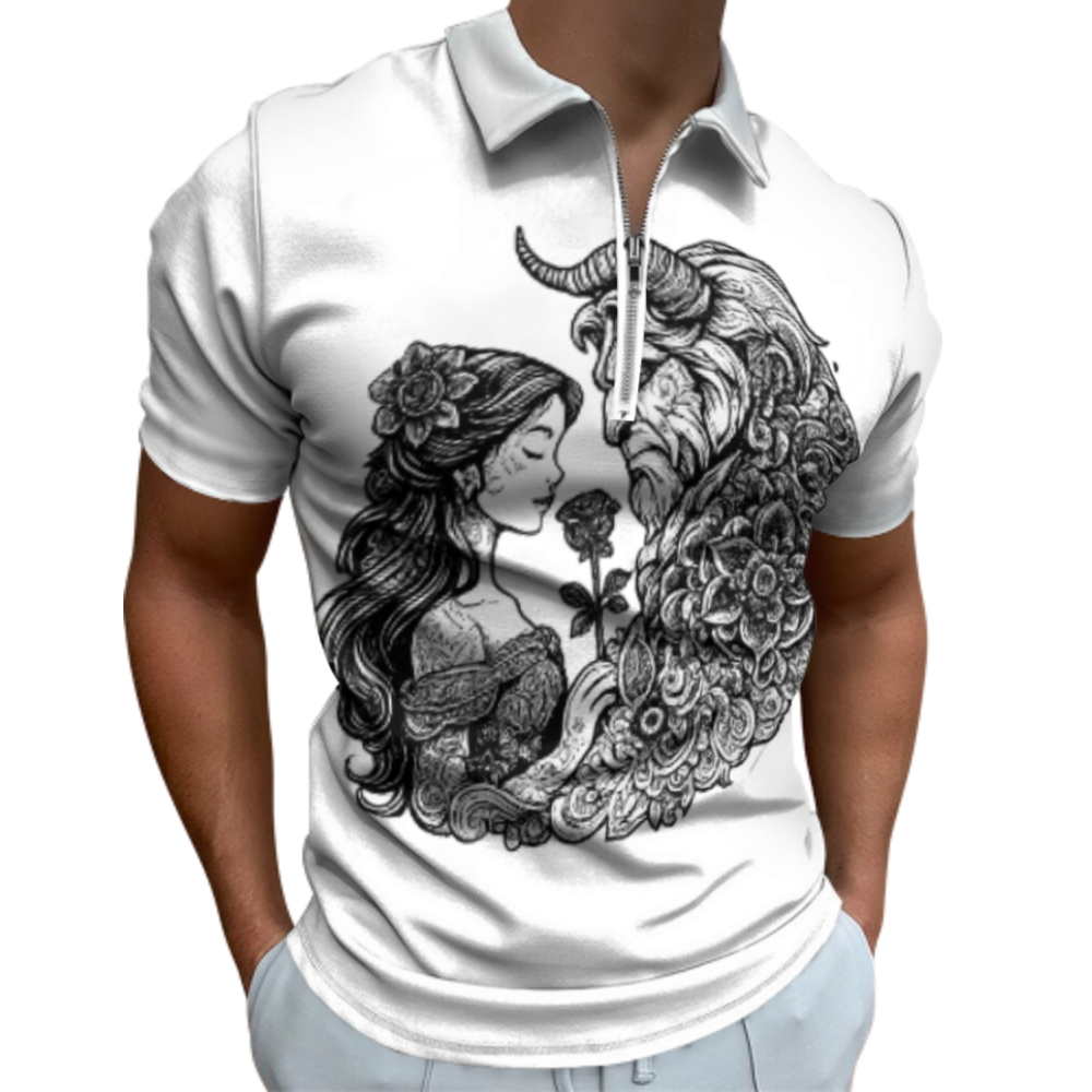 Beauty And Beast Inspired Gothic Romance Shirt, Vintage Fantasy Couple Graphic Tee, Floral Dark Fairytale Apparel, Romantic Tattoo Style Unisex Fashion Top(z704)