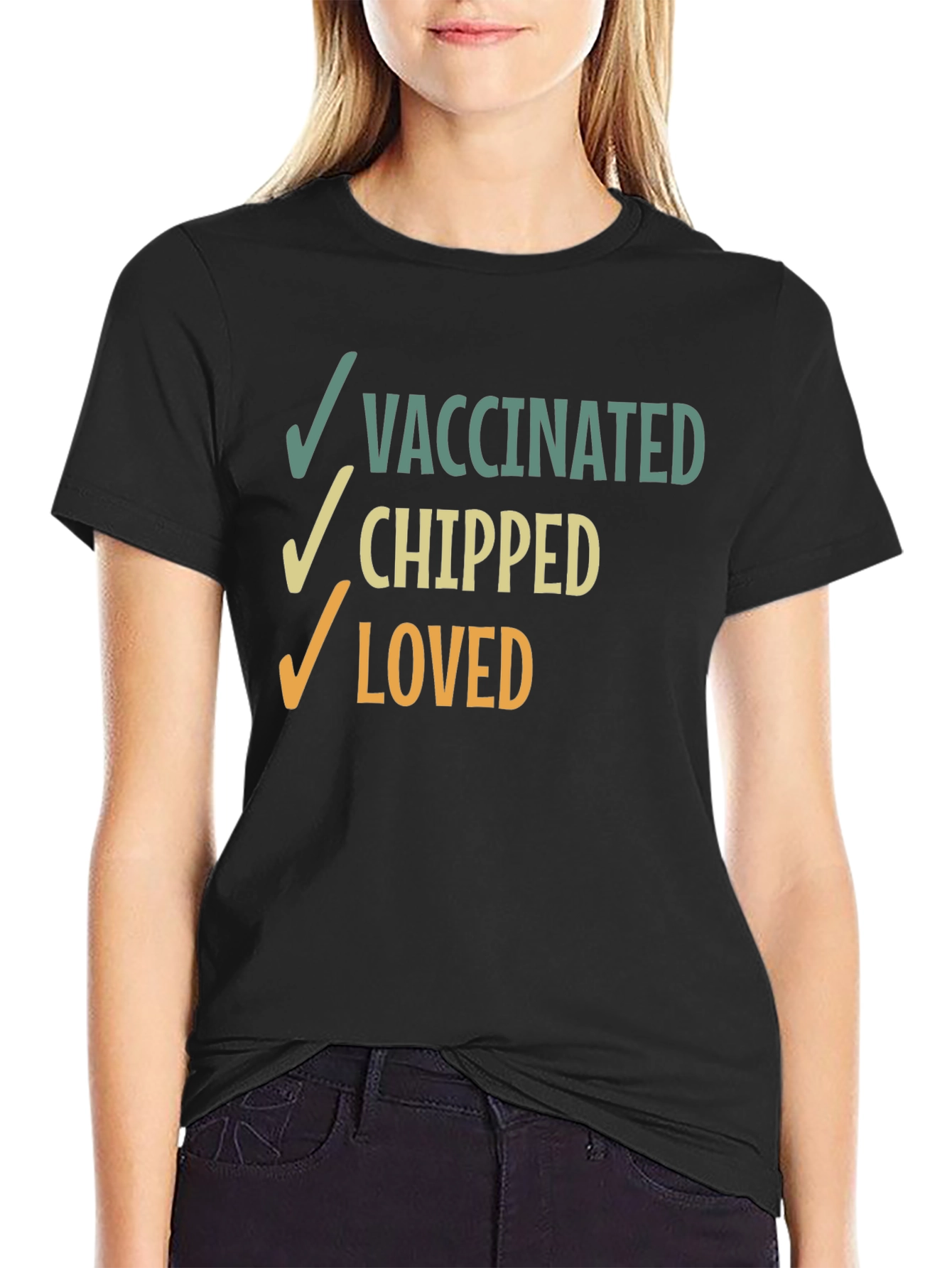 Vaccinated Chipped Loved Graphic T-Shirt