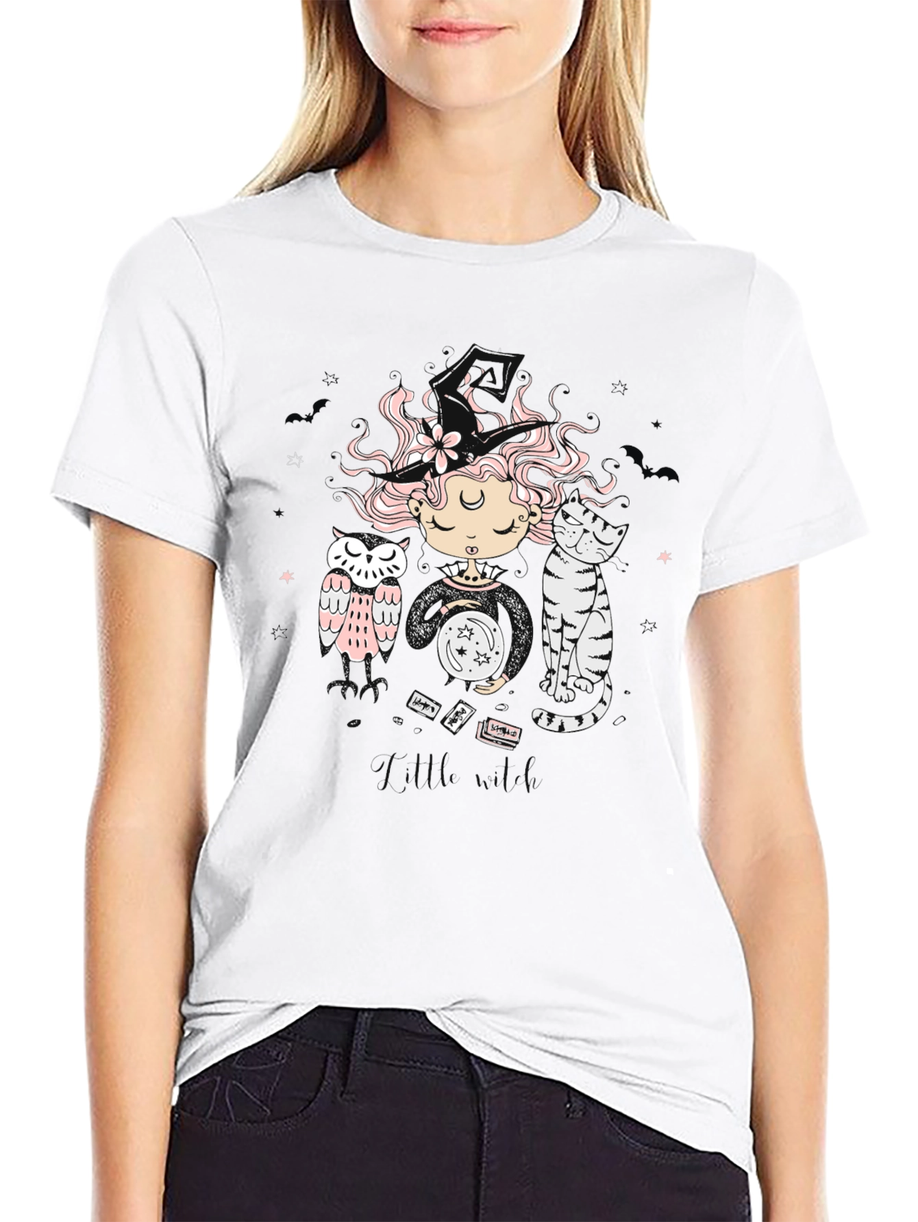 Mystic Witch T-Shirt - Cat & Owl Graphic Tee