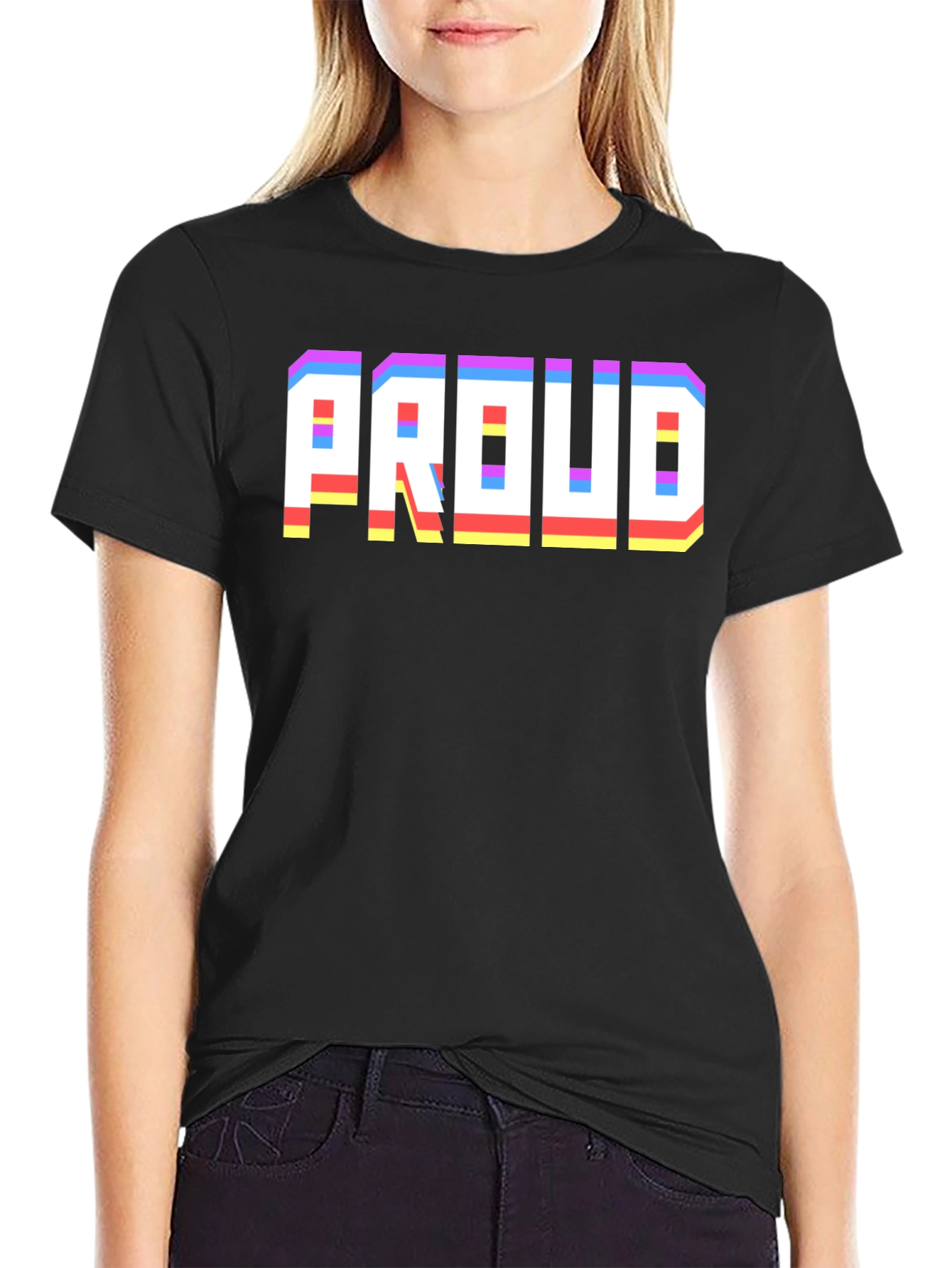 Retro Pixel PROUD Graphic Black T-Shirt