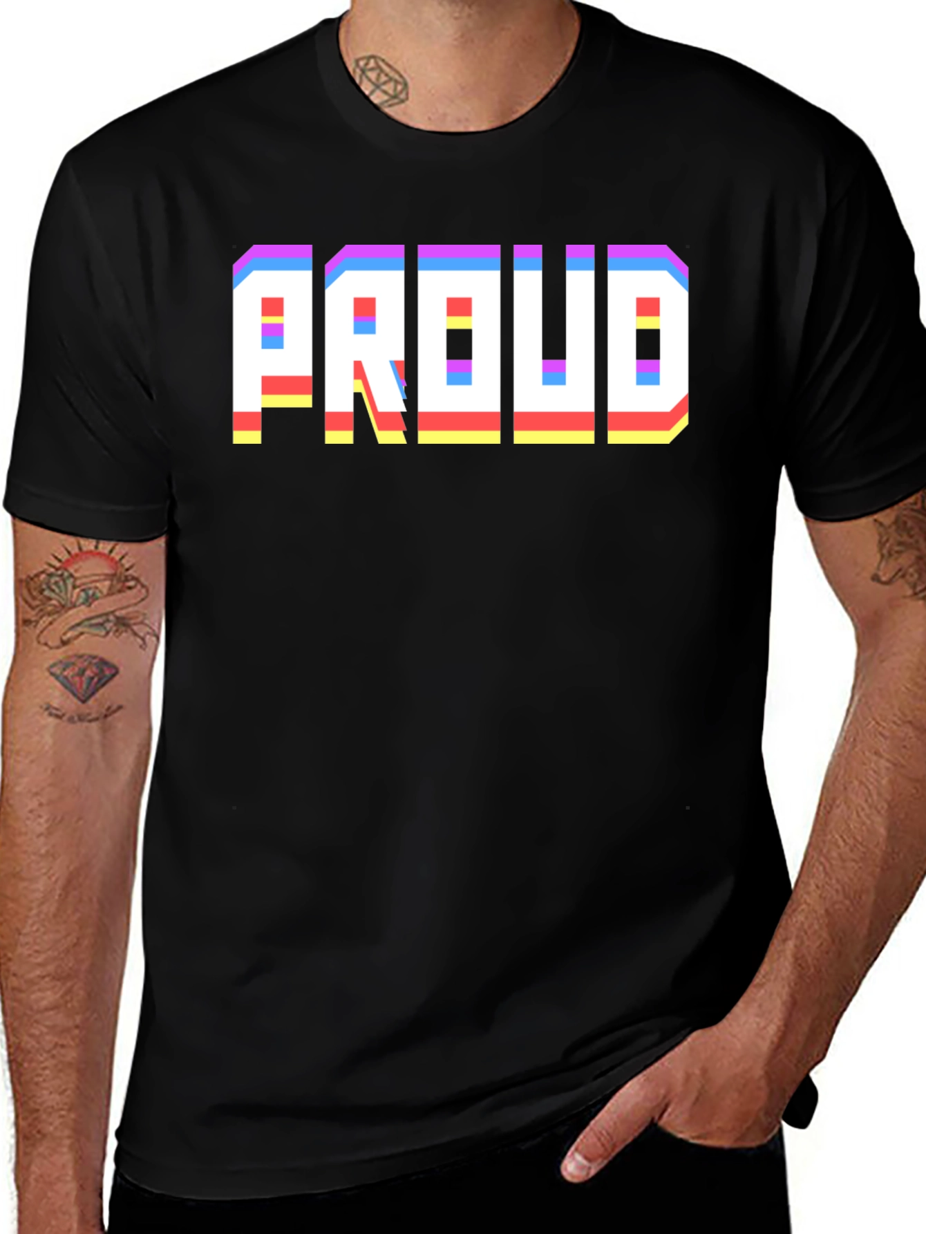 Retro Pixel PROUD Graphic Black T-Shirt