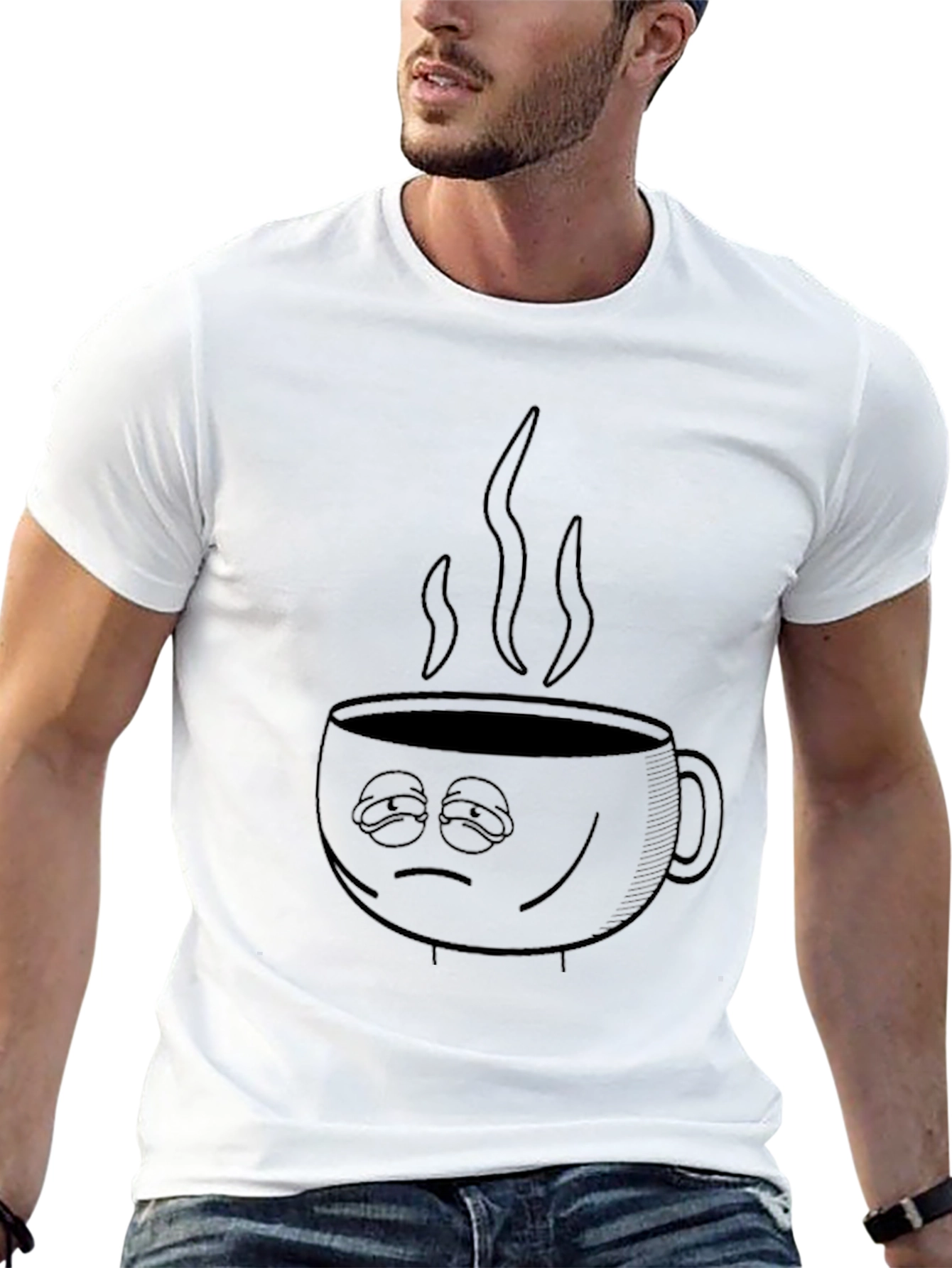 Sleepy Coffee Cup Graphic Tee - Black