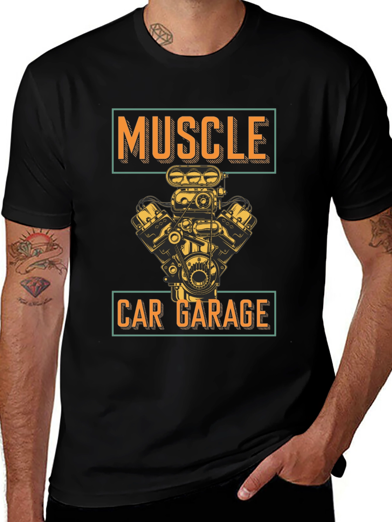 Muscle Car Garage Graphic Tee - Black
