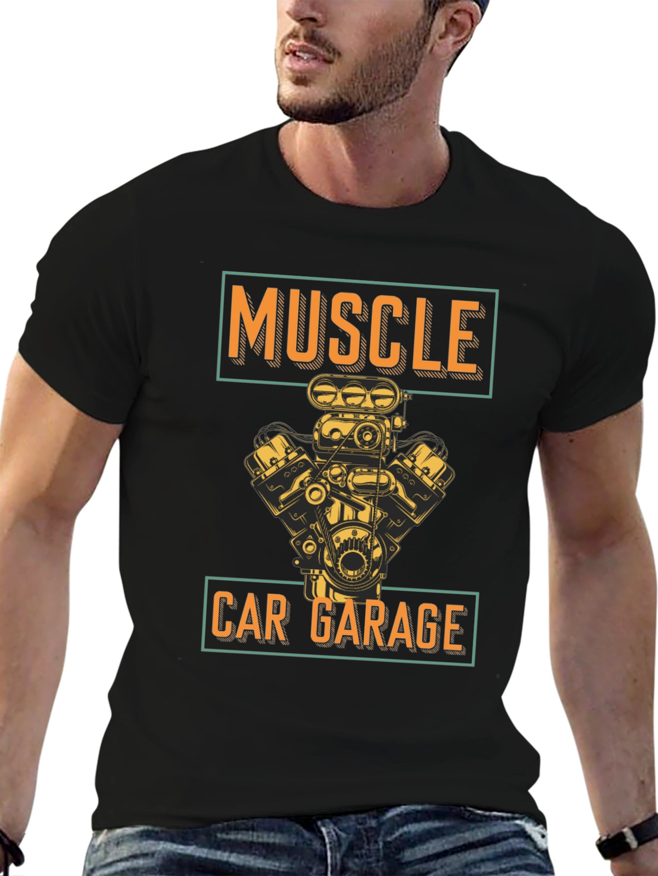 Muscle Car Garage Graphic Tee - Black
