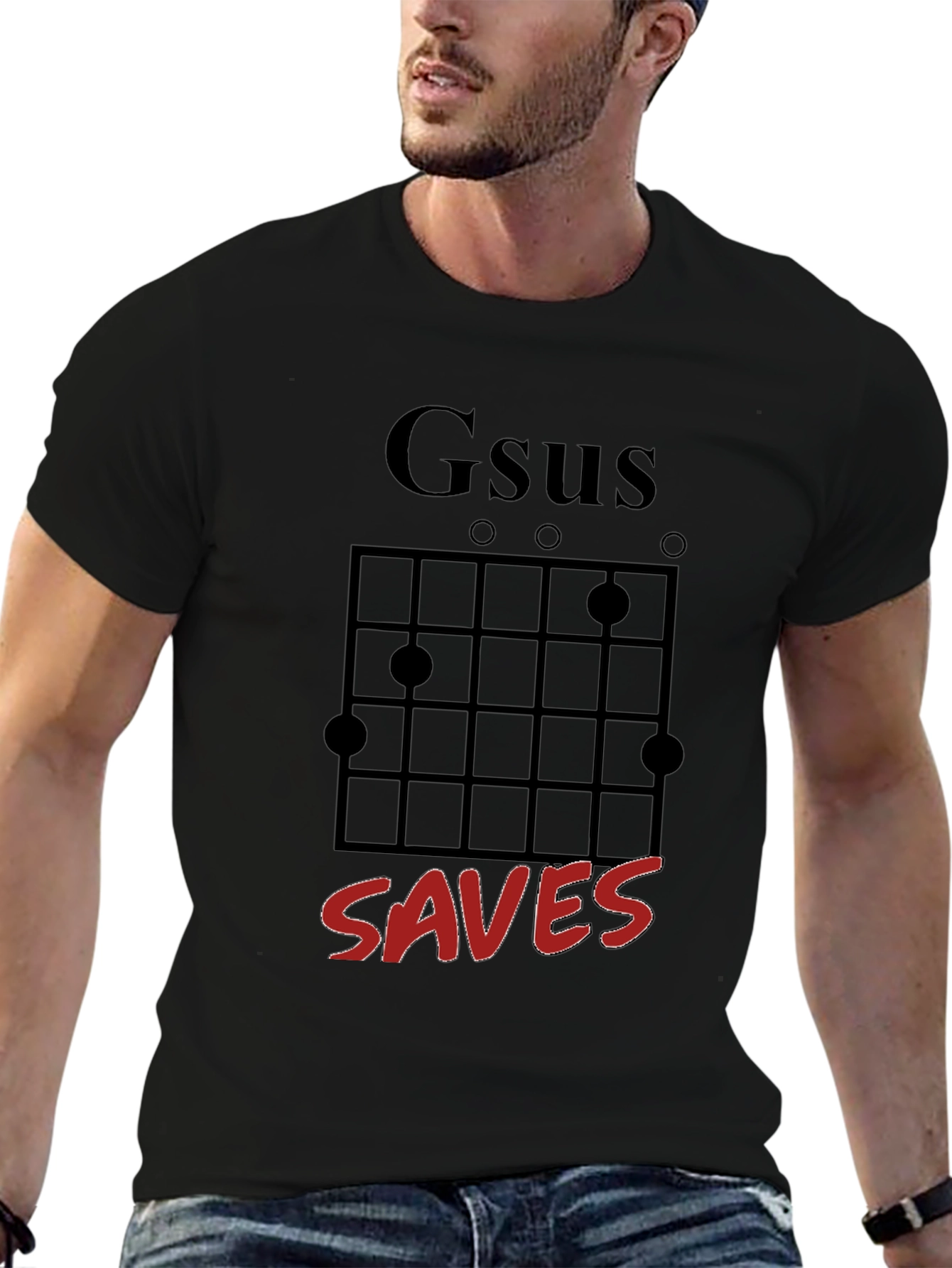 Gesus Saves Graphic T-Shirt - Black Crew Neck Tee
