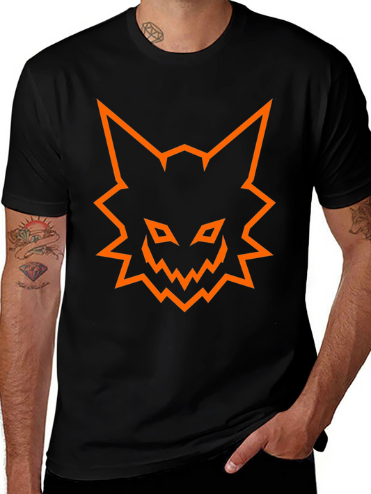 Mens Black T-Shirt with Orange Fox Graphic