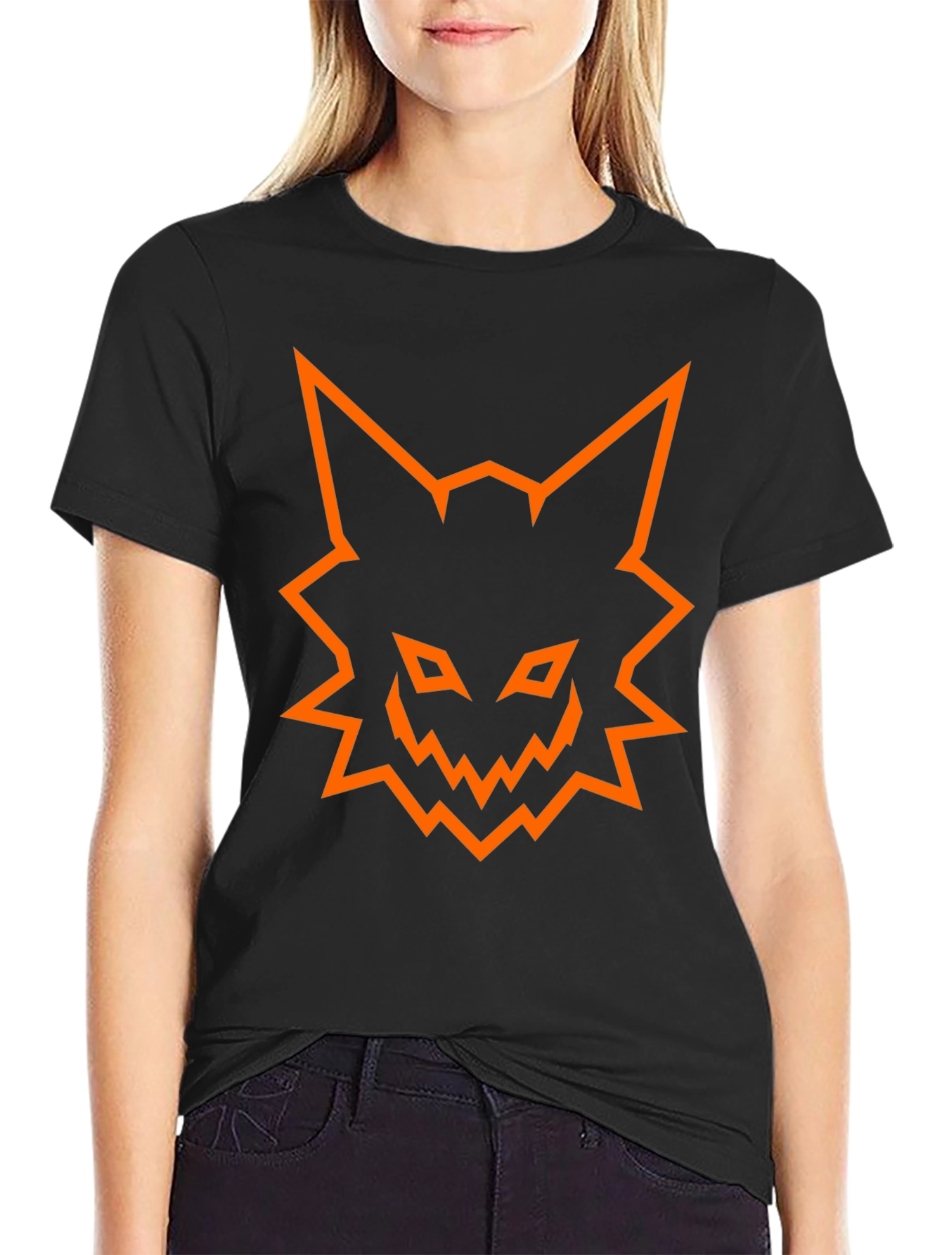 Mens Black T-Shirt with Orange Fox Graphic