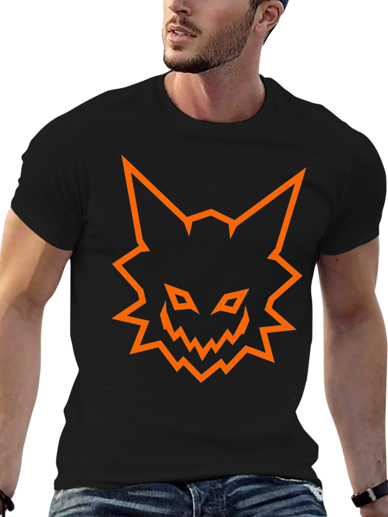 Mens Black T-Shirt with Orange Fox Graphic